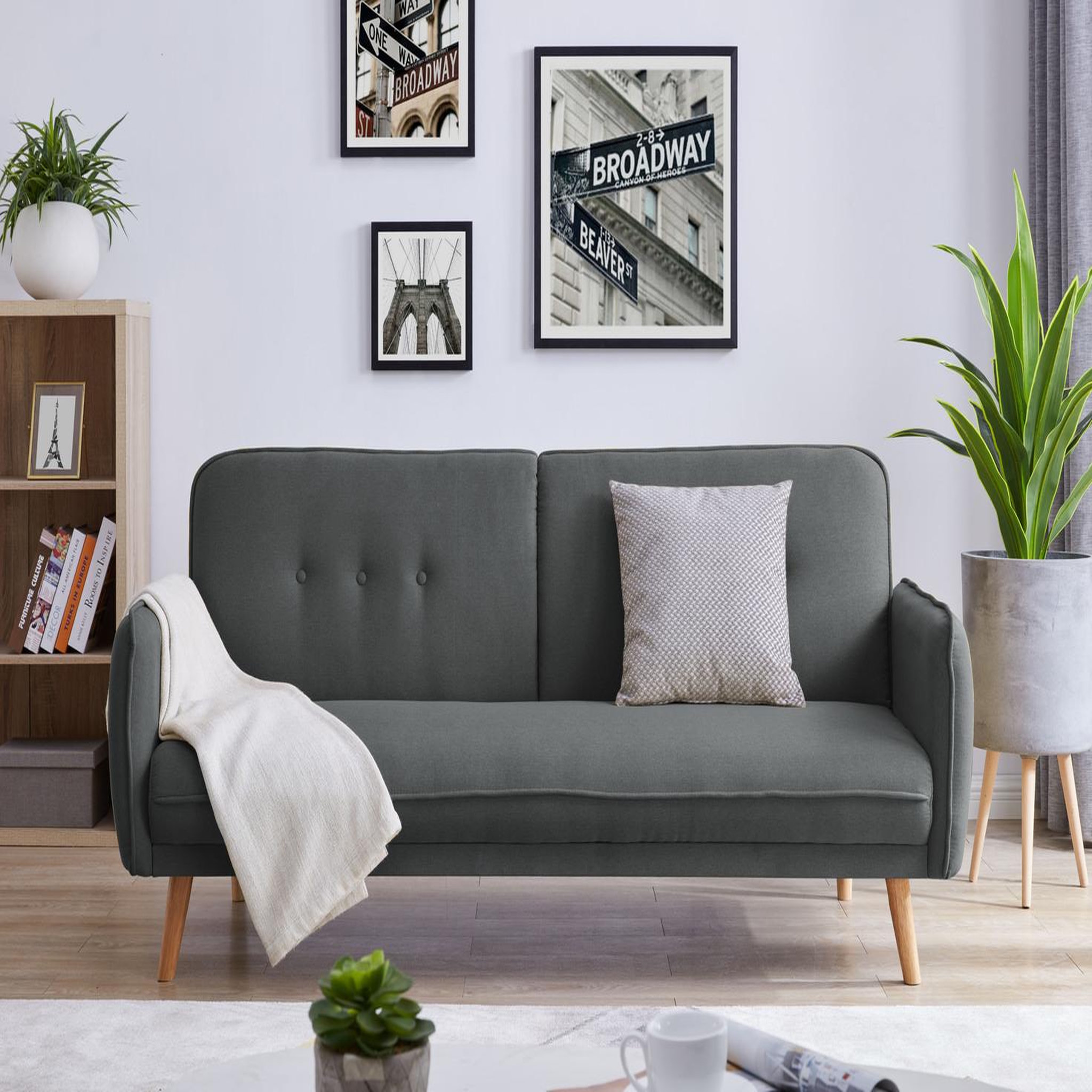 Voir la diapositive 2 : CONCEPT USINE Canapé scandinave convertible 3 places en tissu gris foncé nora
