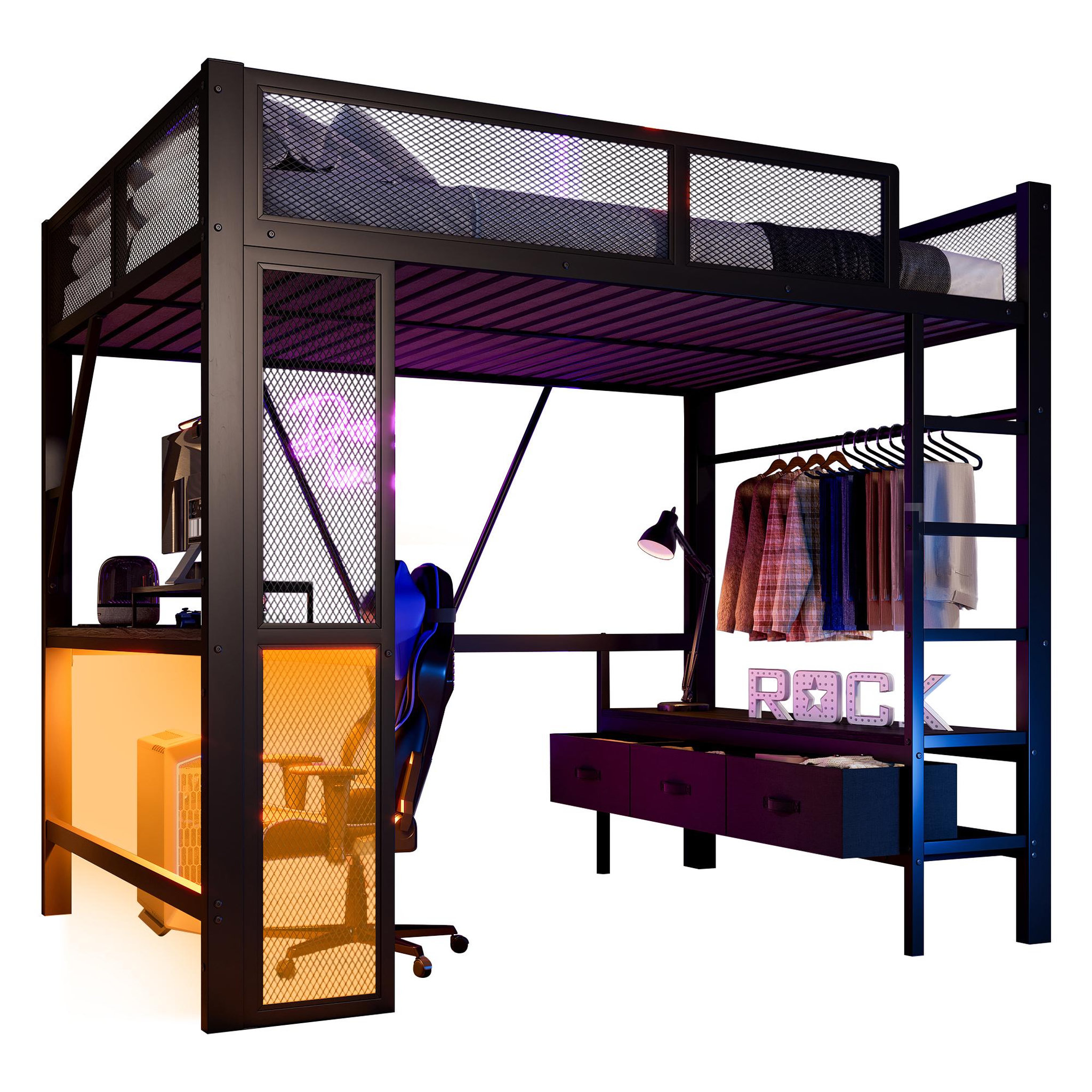 MERAX Lit mezzanine. Coloris disponibles : Noir, Blanc