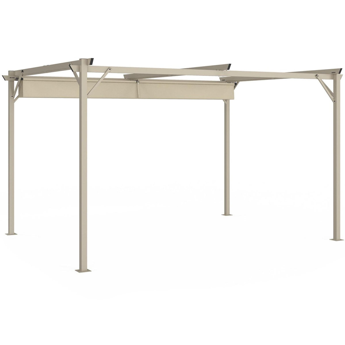 ID MARKET Pergola toit rétractable 4 pieds 3x4 M tonnelle structure beige et toile beige