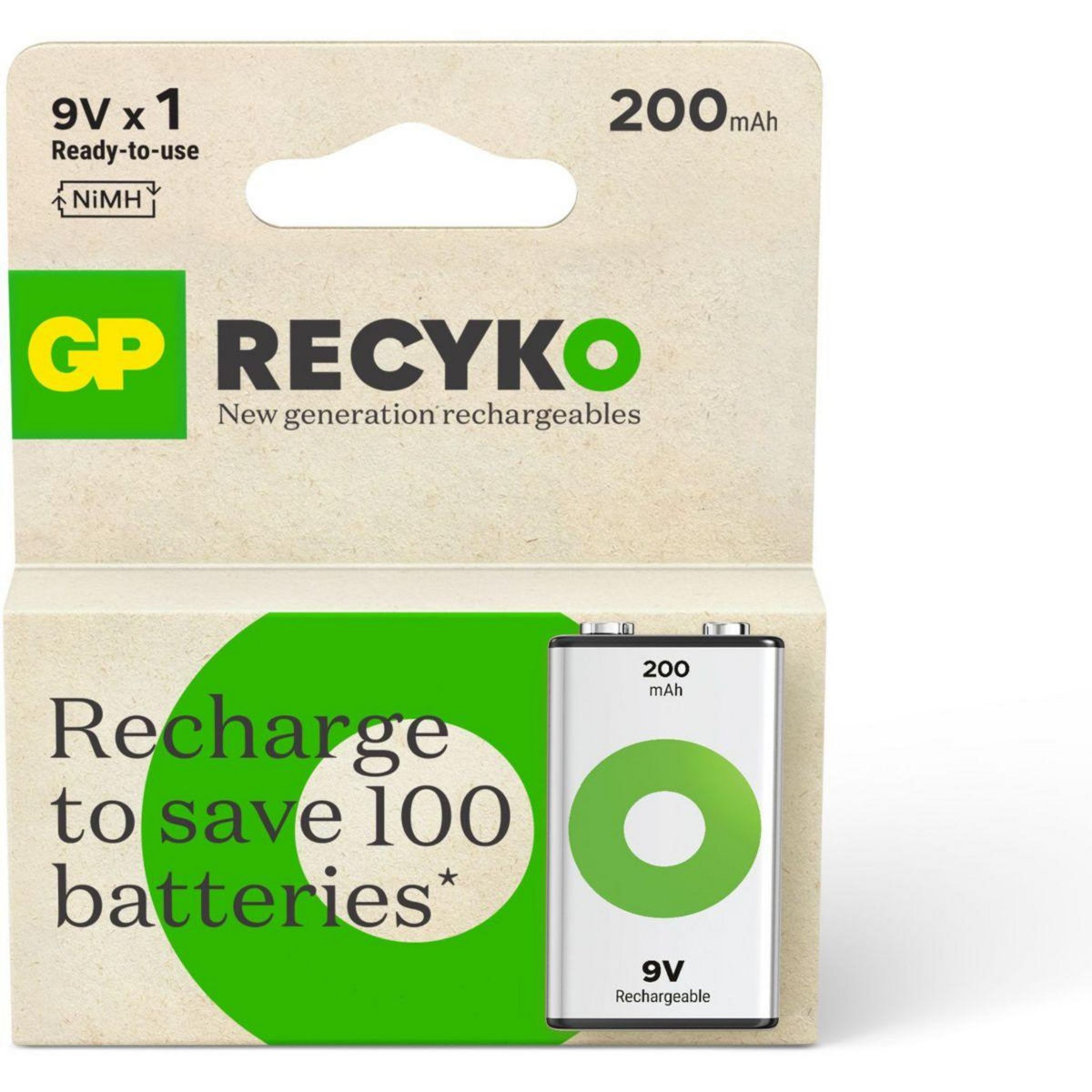 GP BATTERIES Pile rechargeable 9V ReCyckO 1 pile 200mAh
