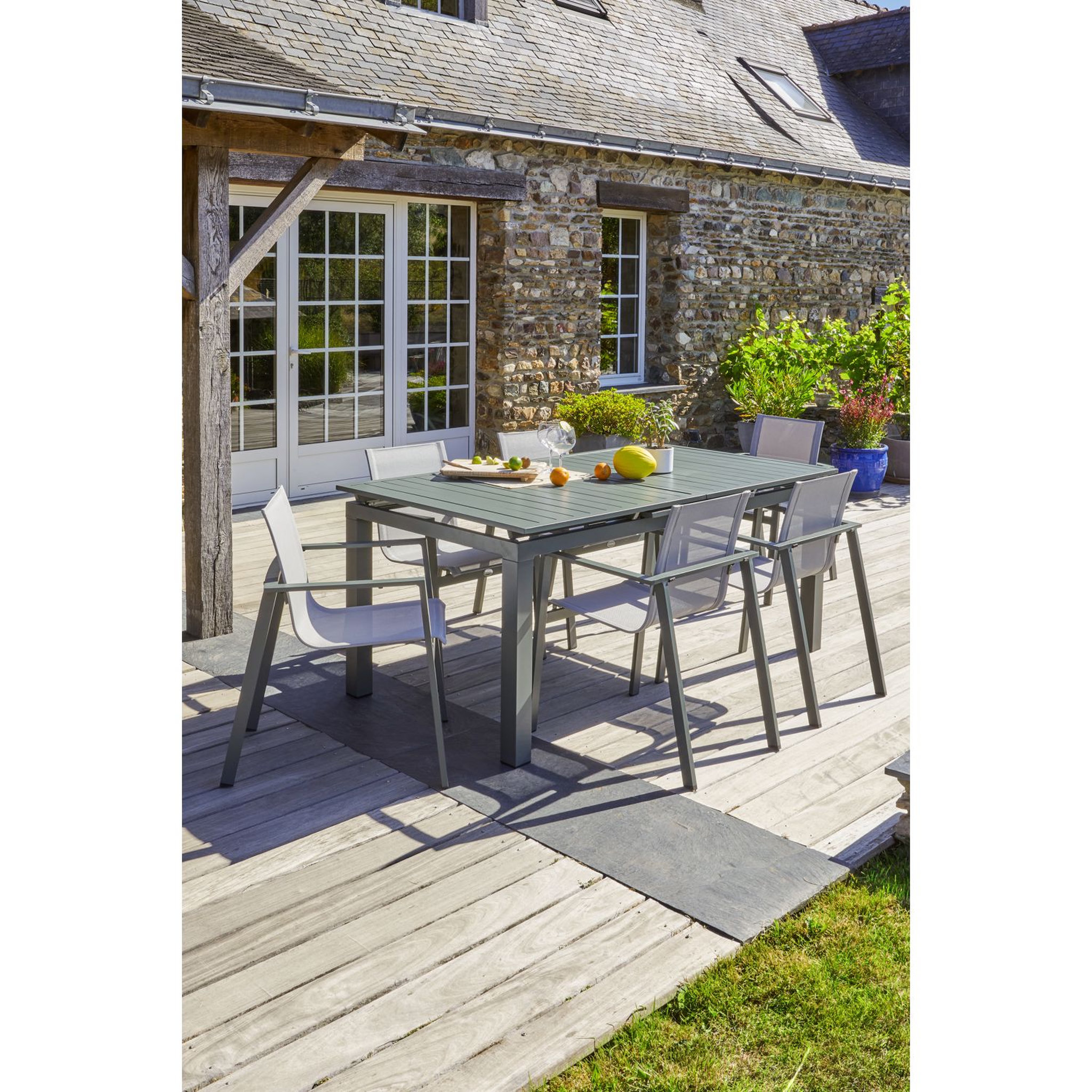 Voir la diapositive 5 : DCB GARDEN Fauteuil de jardin empilable en aluminium MIAMI - kaki/Gris