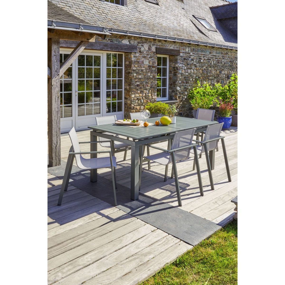 DCB GARDEN Fauteuil de jardin empilable en aluminium MIAMI - kaki/Gris