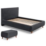 BEST MOBILIER Cristal - lit coffre avec bout de lit - 180x200 - sommier inclus - fausse fourrure côtelée. Coloris disponibles : Bleu, Gris, Marron, Vert, Beige, Orange