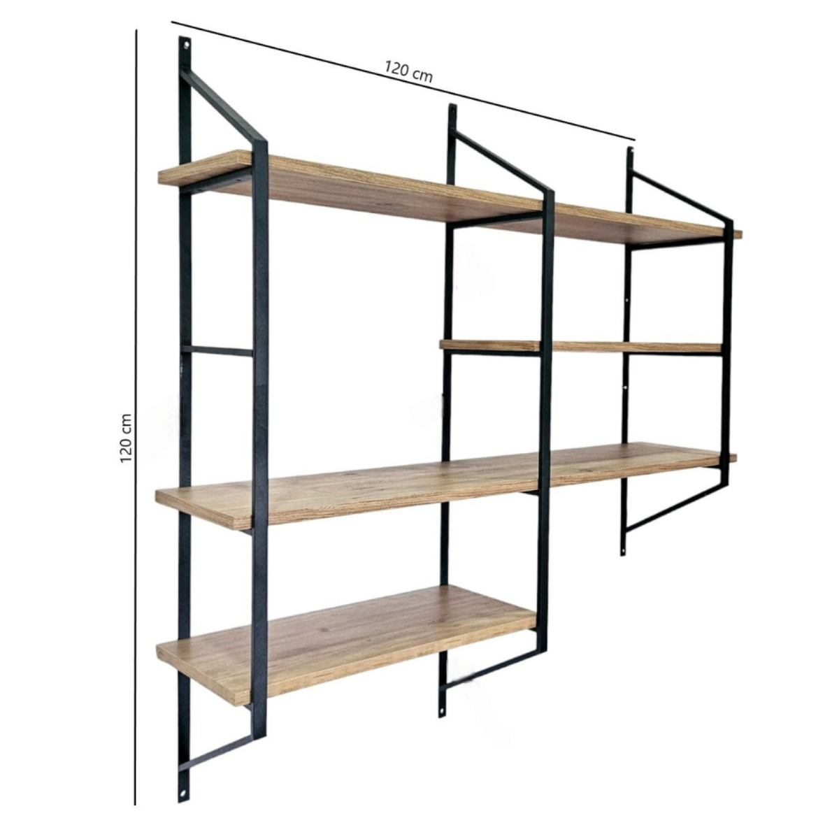 CONCEPT USINE Etagère murale design en métal - 4 rangements - bois et noir YOMI