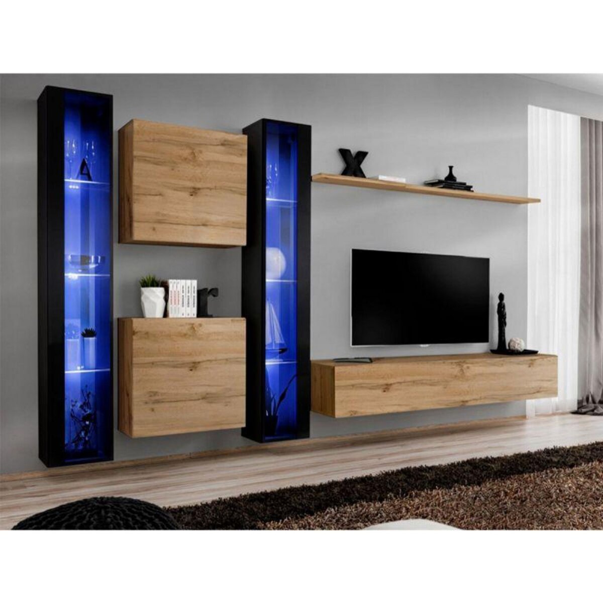Paris Prix Meuble TV Mural Design  Switch XVI  330cm Naturel & Noir