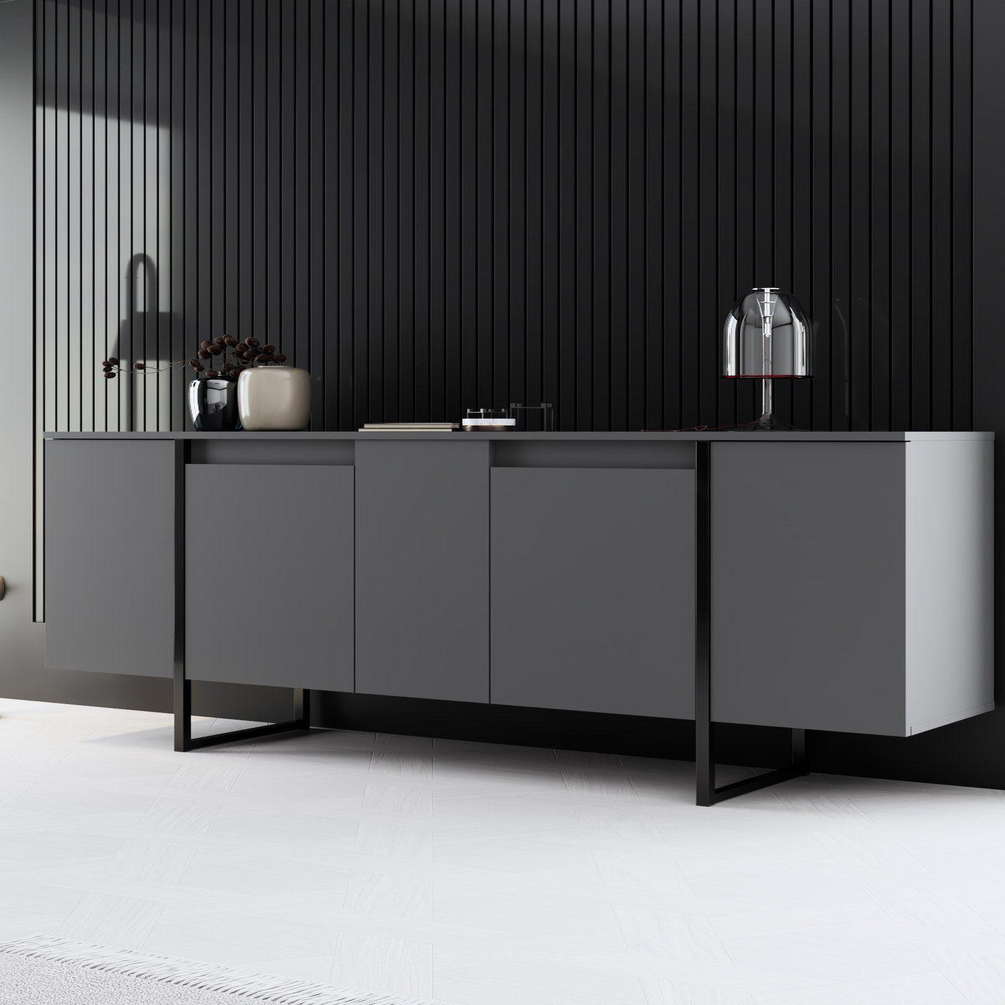 Voir la diapositive 2 : Habitat et Jardin Buffet en bois  Luxe  - 160 x 35 x 80 cm - Gris anthracite
