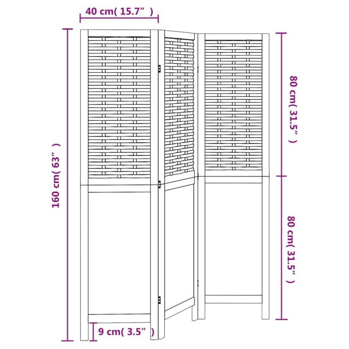 VIDAXL Cloison de separation 3 panneaux marron fonce paulownia massif