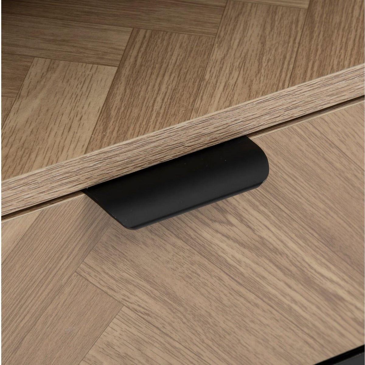 FIVE Meuble TV 2 portes et 1 tiroir en bois et métal CHEVRONS - Beige et noir