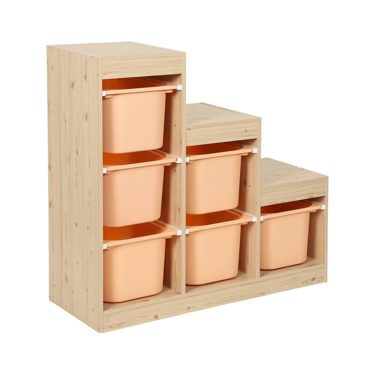 SWEEEK Meuble de rangement enfant escalier 6 bacs de rangement décor bois naturel et pêche - Sora