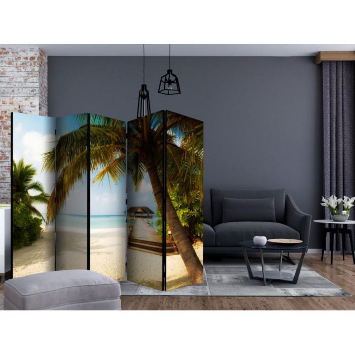 Paris Prix Paravent 5 Volets  Paradise Beach  172x225cm