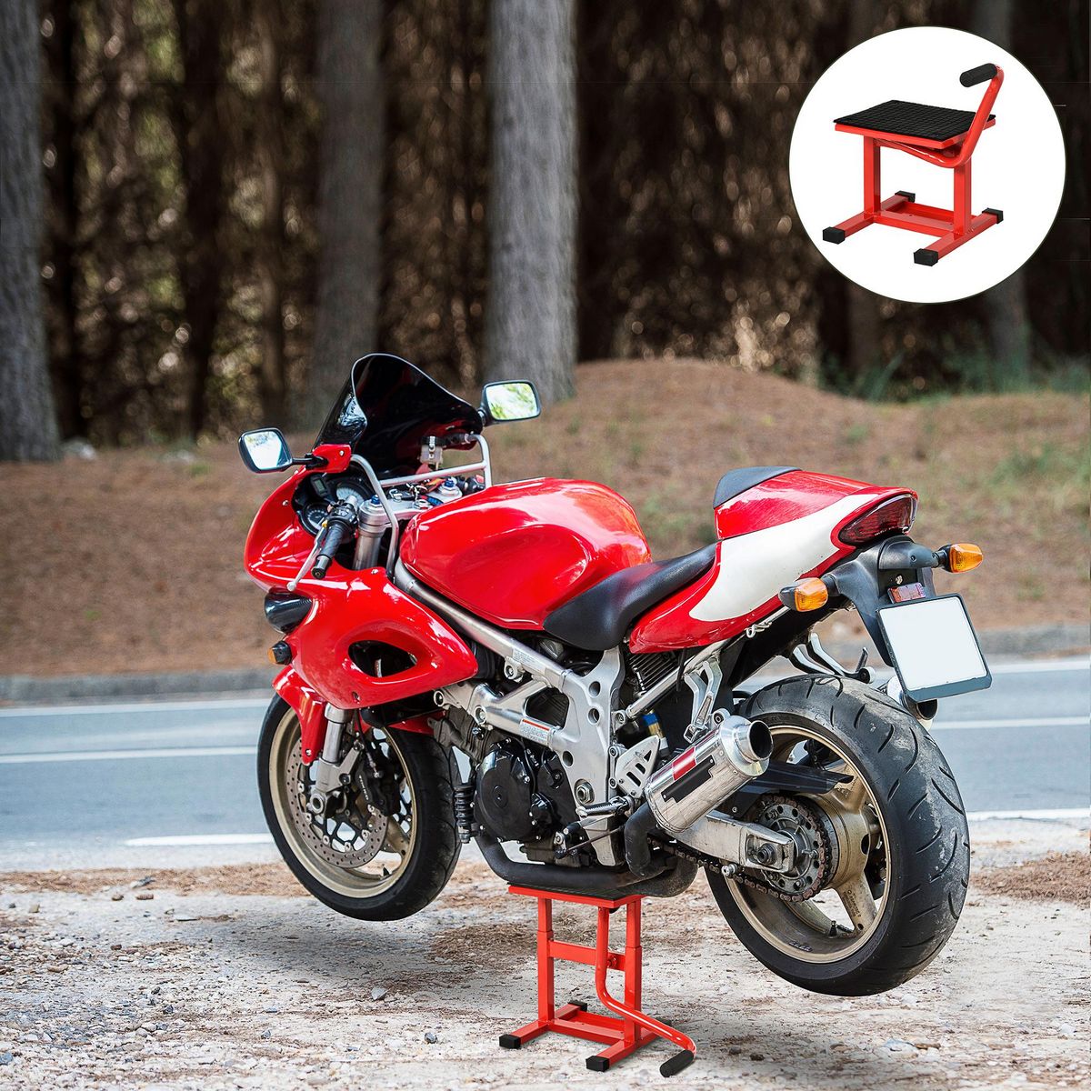 HOMCOM Lève moto béquille d'atelier stand moto tout-terrain moto cross supermotard hauteur réglable rouge
