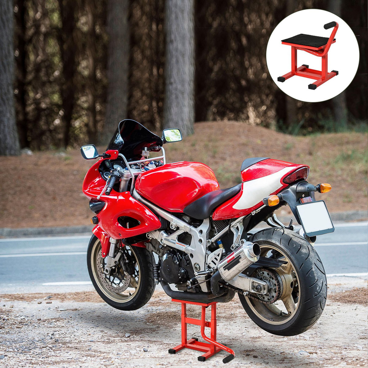 HOMCOM Lève moto béquille d'atelier stand moto tout-terrain moto cross supermotard hauteur réglable rouge