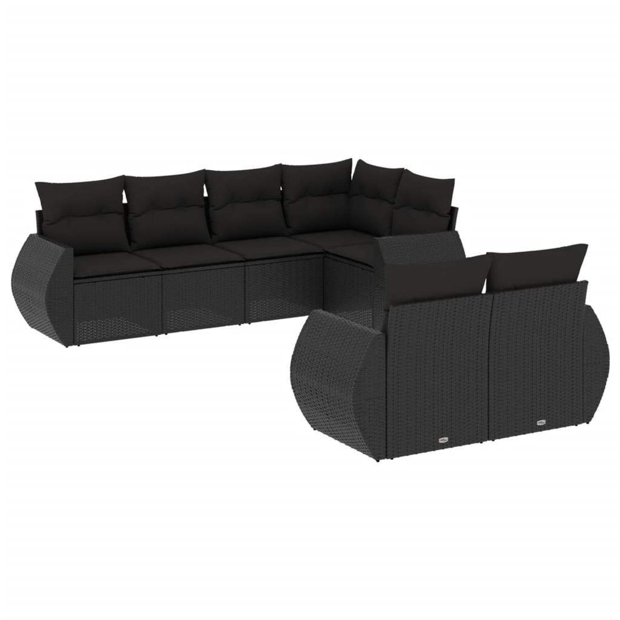 Voir la diapositive 2 : VIDAXL Salon de jardin 7 pcs avec coussins noir resine tressee