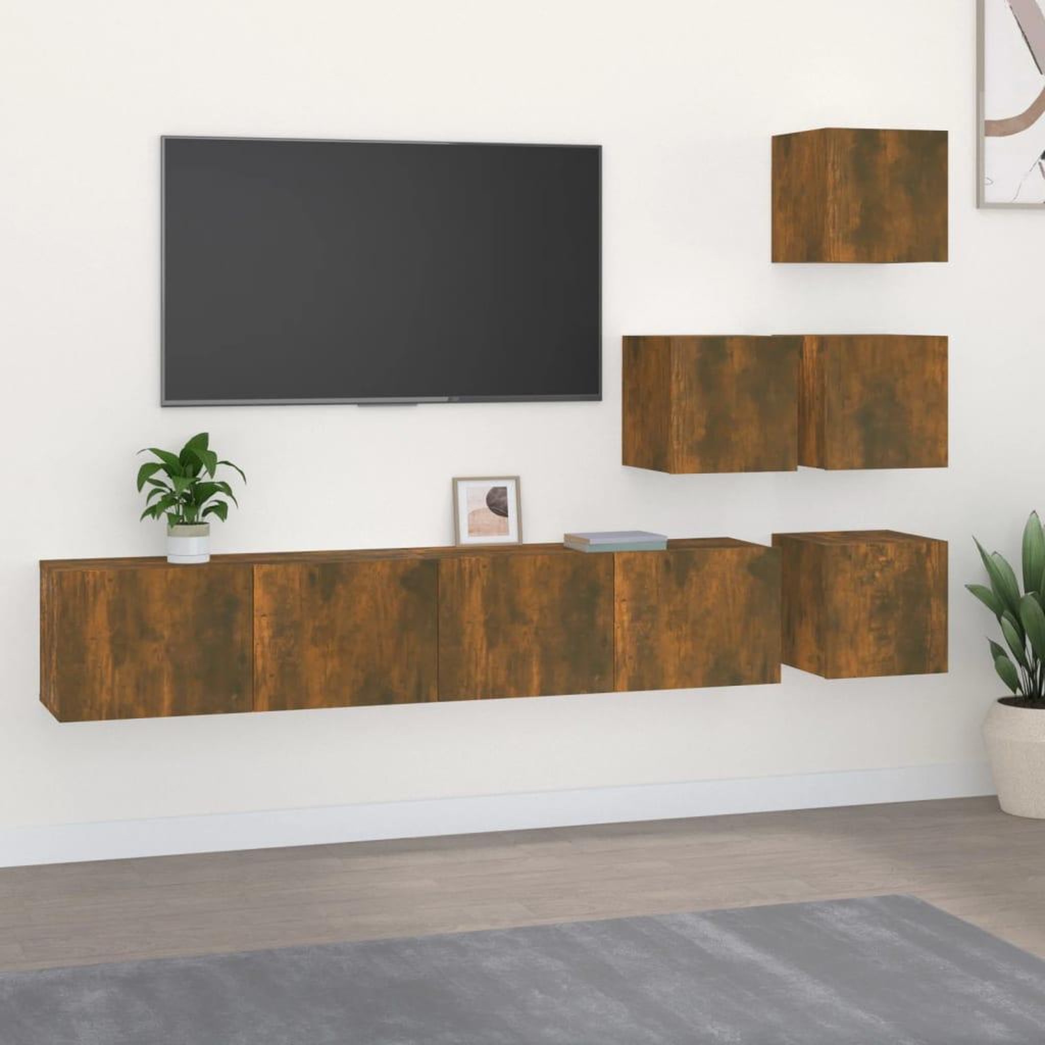 Voir la diapositive 1 : VIDAXL Meuble TV mural Chene fume Bois d'ingenierie