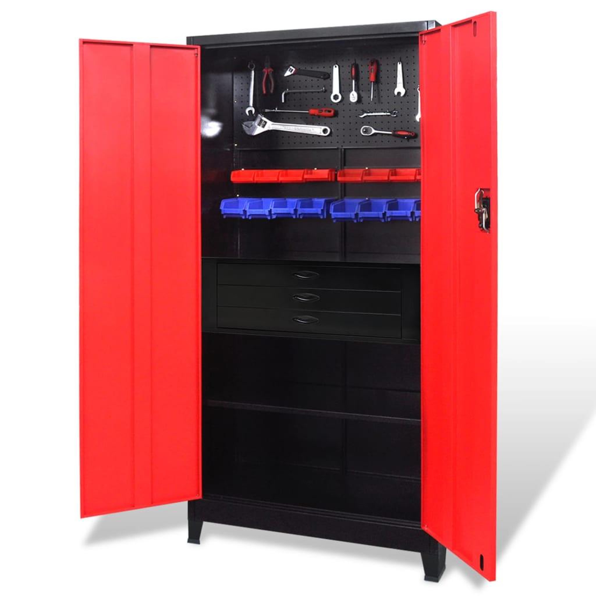 VIDAXL Armoire avec coffre a outils acier 90x40x180 cm rouge et noir