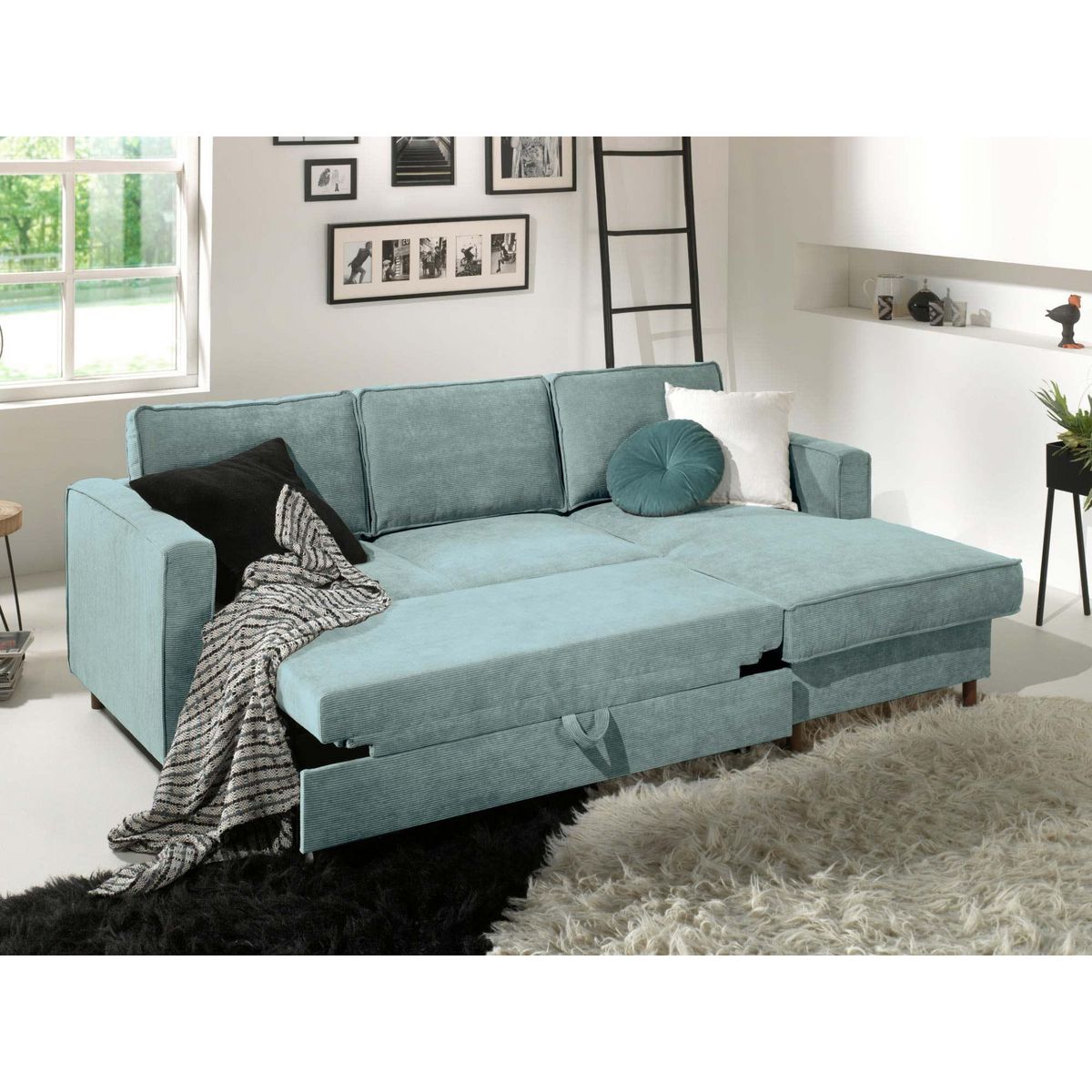 LISA DESIGN Jake - canapé d'angle droit - convertible avec coffre - 4 places - en velours côtelé