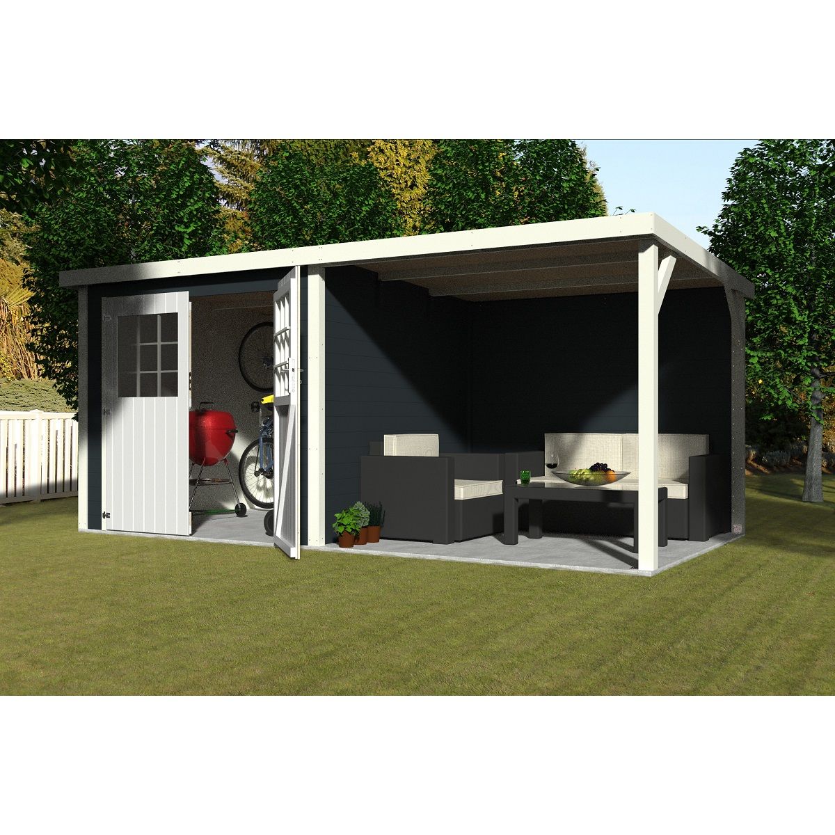 DECOR ET JARDIN Abri de jardin en bois de sapin avec auvent - 5,15 m² + 5,17 m² - PARADIS