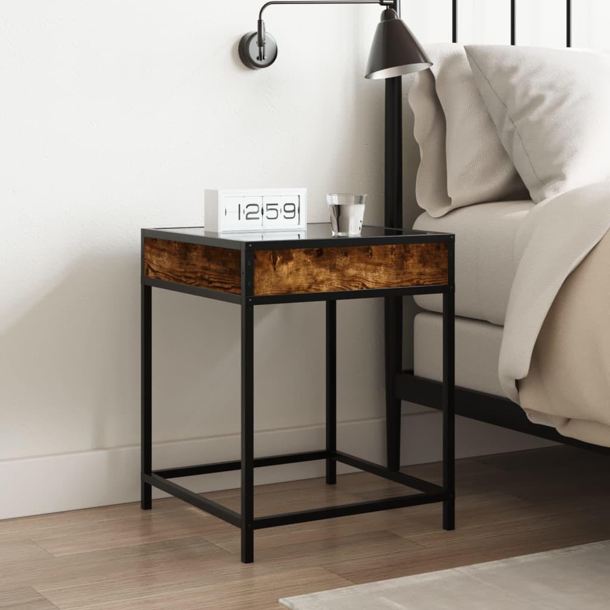 Voir la diapositive 4 : VIDAXL Table de chevet avec LED infini chene fume 40x40x51 cm