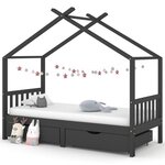 VIDAXL Cadre de lit d'enfant avec tiroirs Gris fonce Pin 90x200 cm
