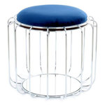 Paris Prix Pouf & Table d'Appoint  Comfortable  50cm Bleu & Argent