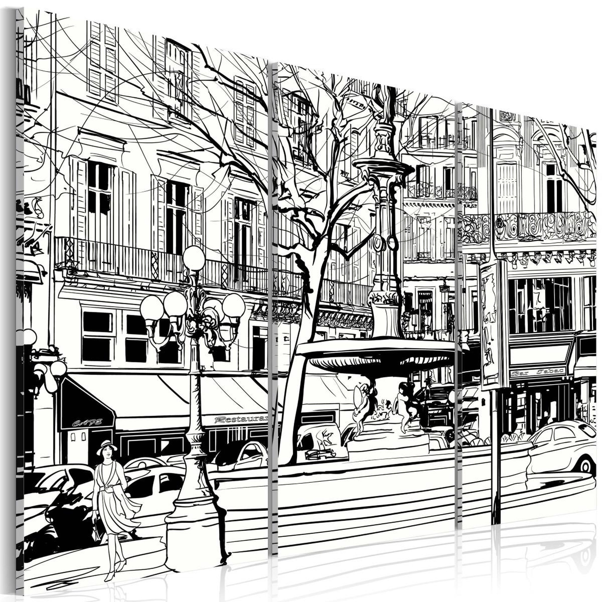 Paris Prix Tableau imprimé  esquisse de la place parisienne. Coloris disponibles : Multicolore