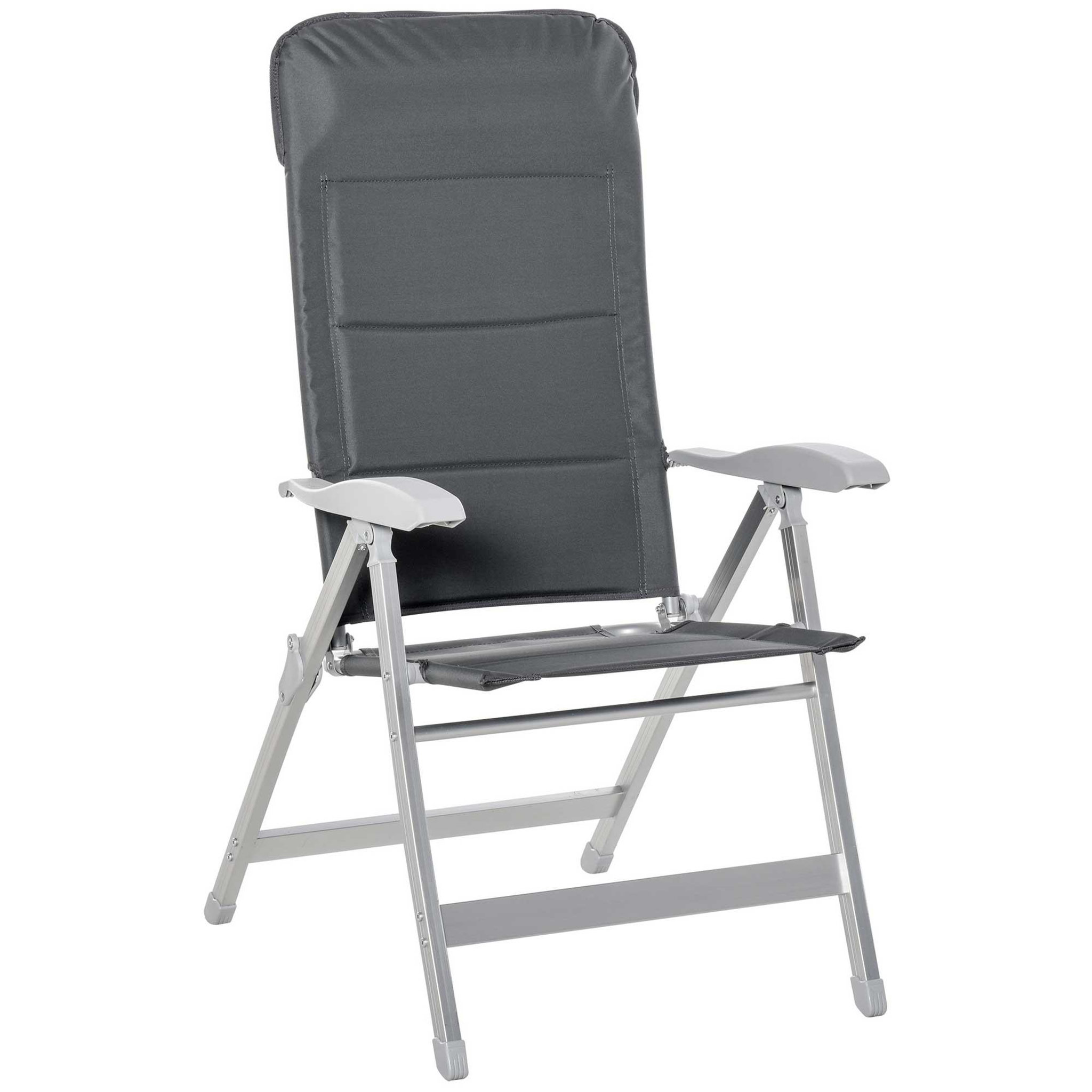 OUTSUNNY Chaise de jardin pliante dossier haut inclinable multipositions accoudoirs tétière alu. oxford déperlant gris