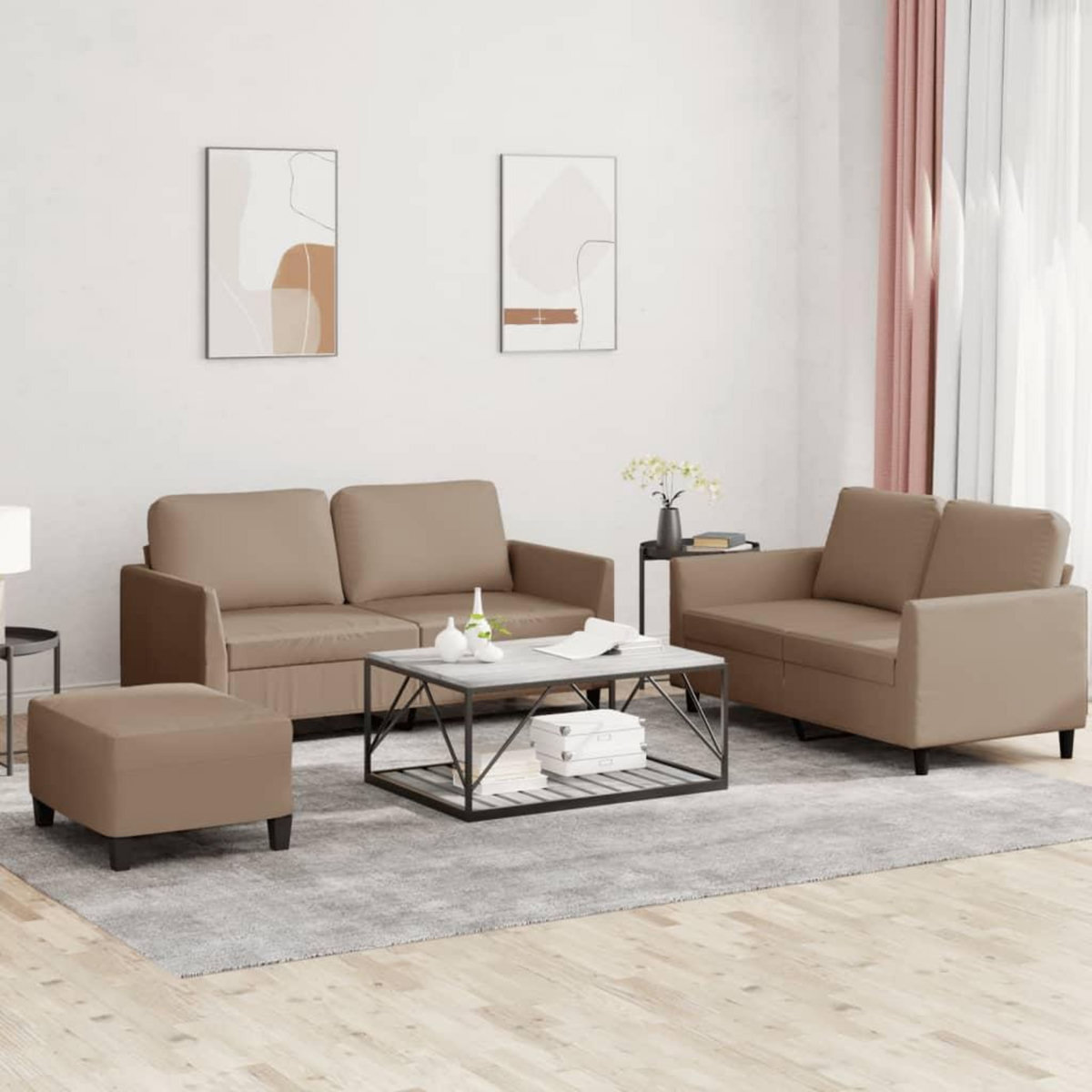 VIDAXL Ensemble de canapes 3 pcs avec coussins Cappuccino Similicuir