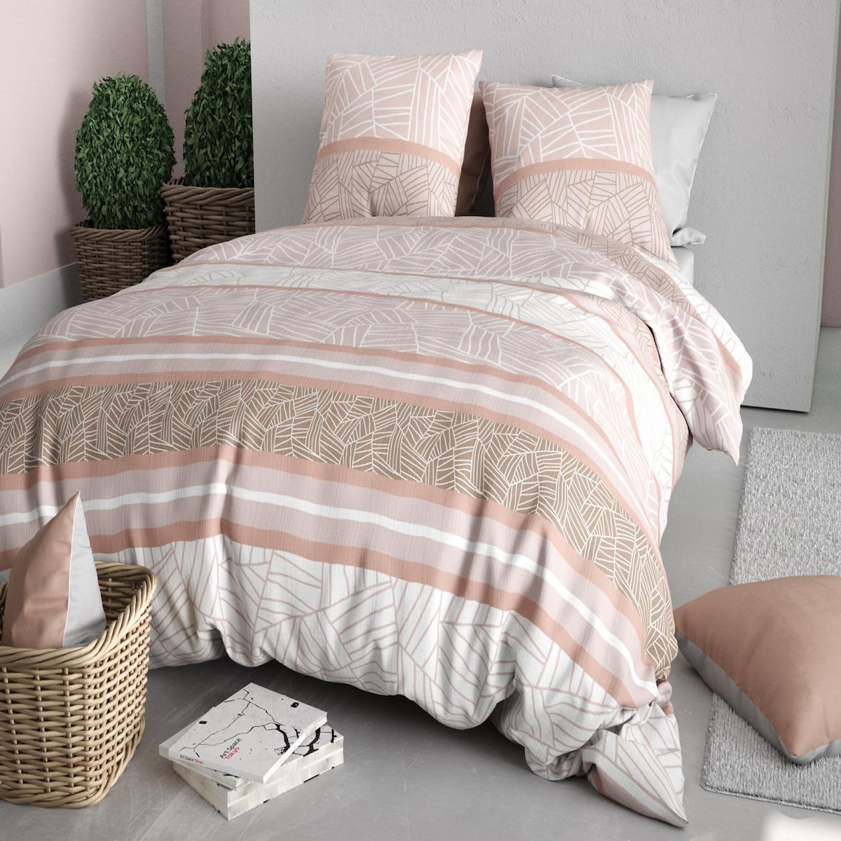 ATELIER DU COTON Parure housse de couette imprimée 100% coton 57fils TRINE