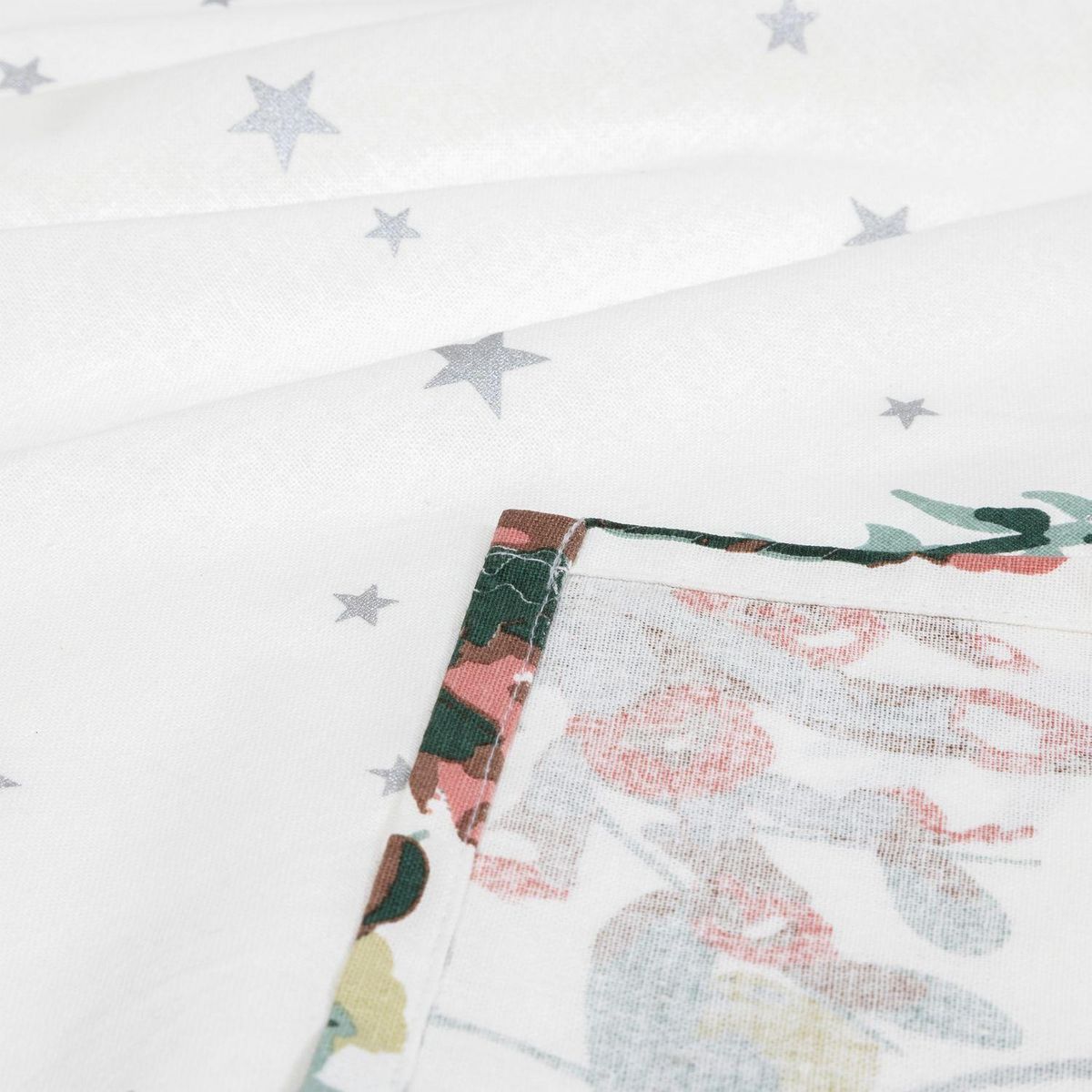 FEERIC LIGHT & CHRISTMAS Nappe de Noël rectangulaire motifs branches et étoiles - 140 x 240 cm - Blanc