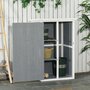 Voir la diapositive 2 : OUTSUNNY Armoire abri de jardin remise pour outils - grande porte verrouillable loquet - 2 étagères - toit bitumé incliné bois de sapin blanc gris