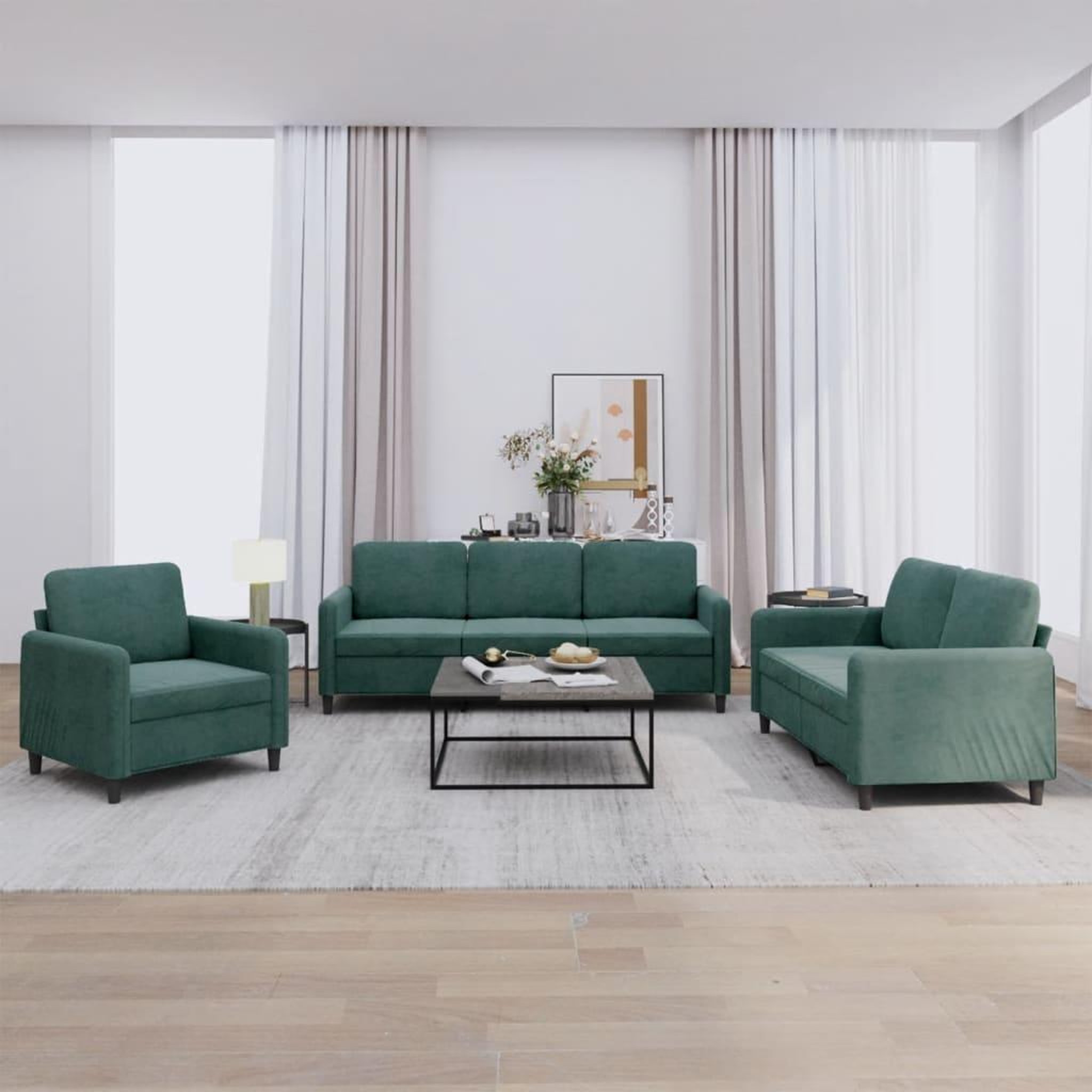 VIDAXL Ensemble de canapes 3 pcs vert fonce velours