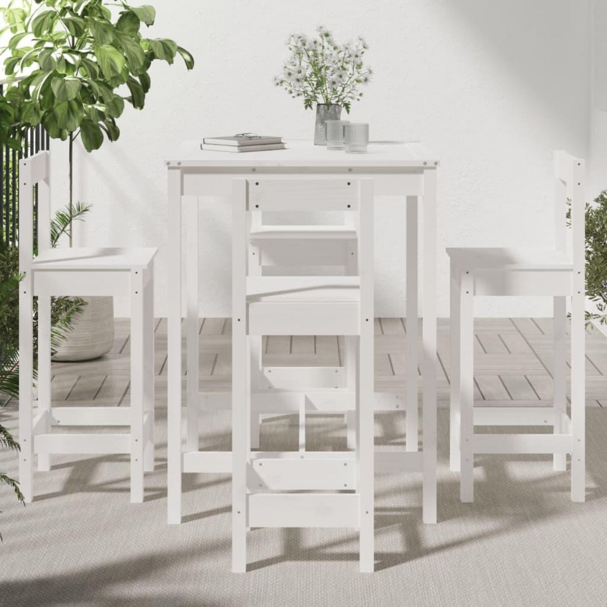VIDAXL Ensemble de bar de jardin 5 pcs blanc bois massif de pin