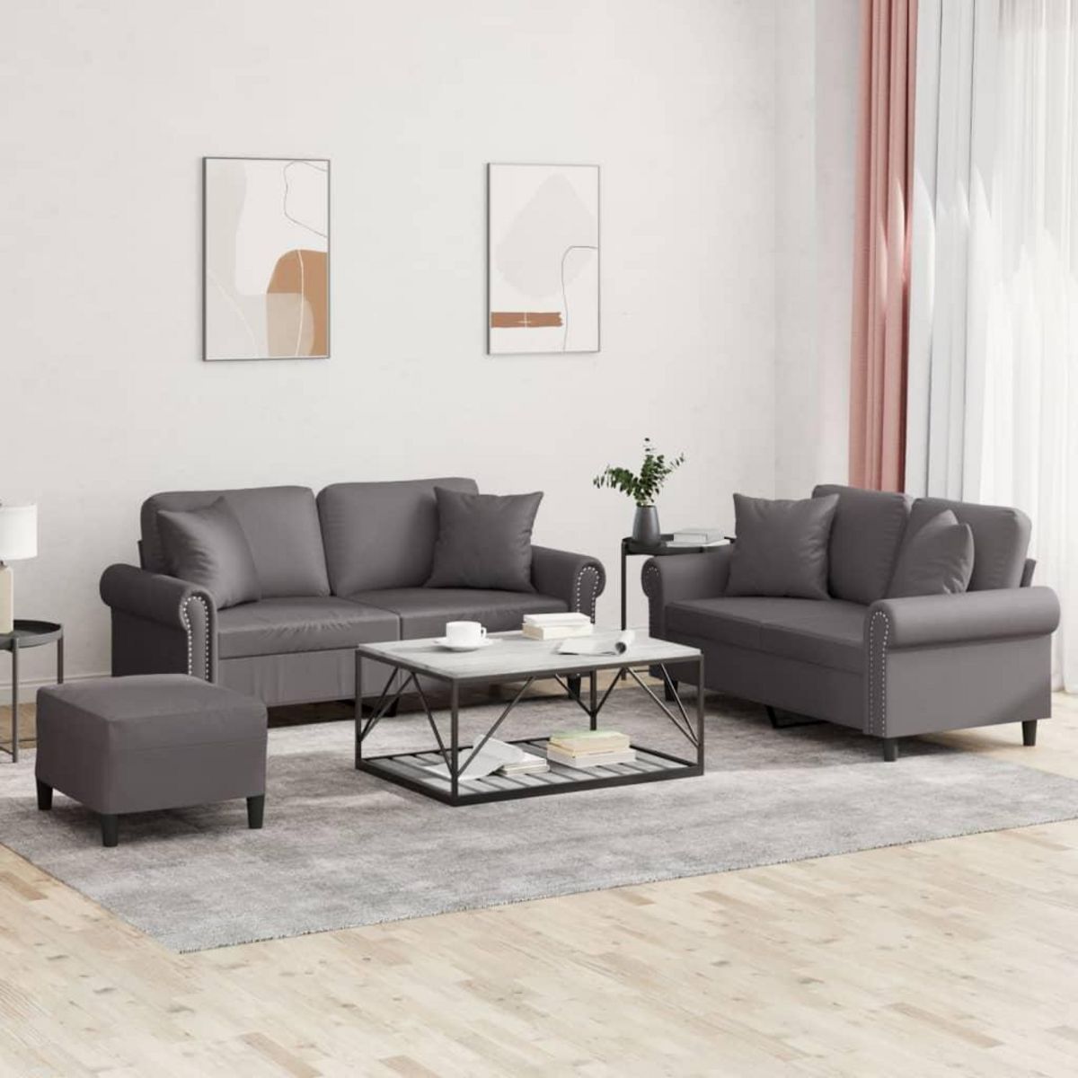 VIDAXL Ensemble de canapes 3 pcs avec coussins gris similicuir