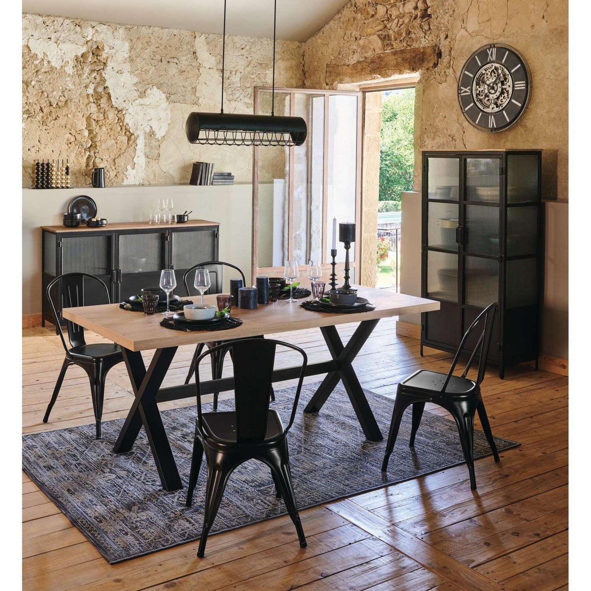 ATMOSPHERA Table à manger en bois pour 6 personnes STEJA - Marron et noir