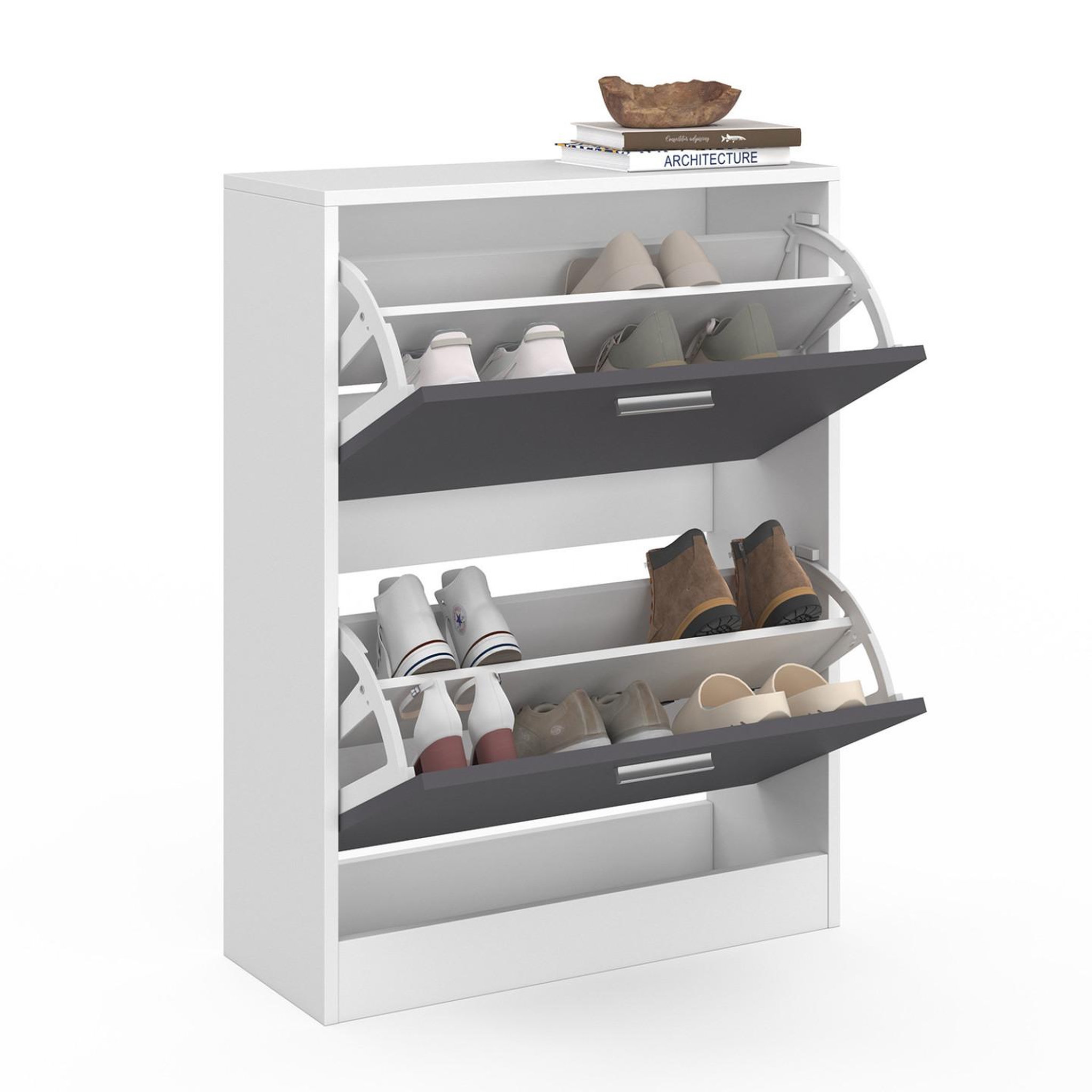 Voir la diapositive 4 : ID MARKET Meuble à chaussures 12 paires klark blanc 2 portes grises