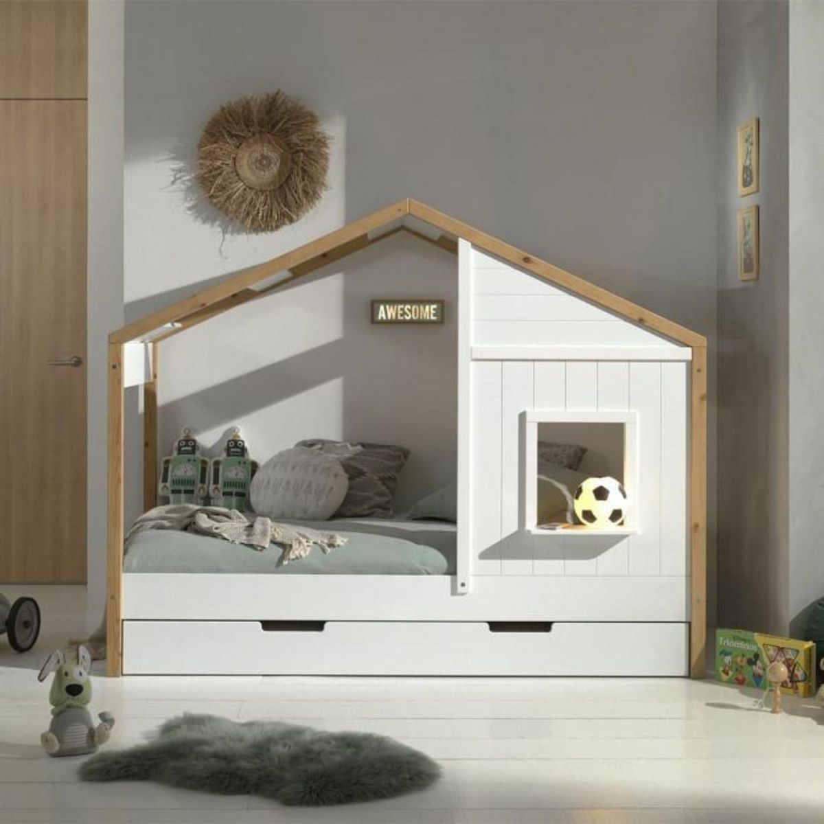 Paris Prix Pack - Lit Cabane & Tiroir  Babs II  90x200cm Blanc