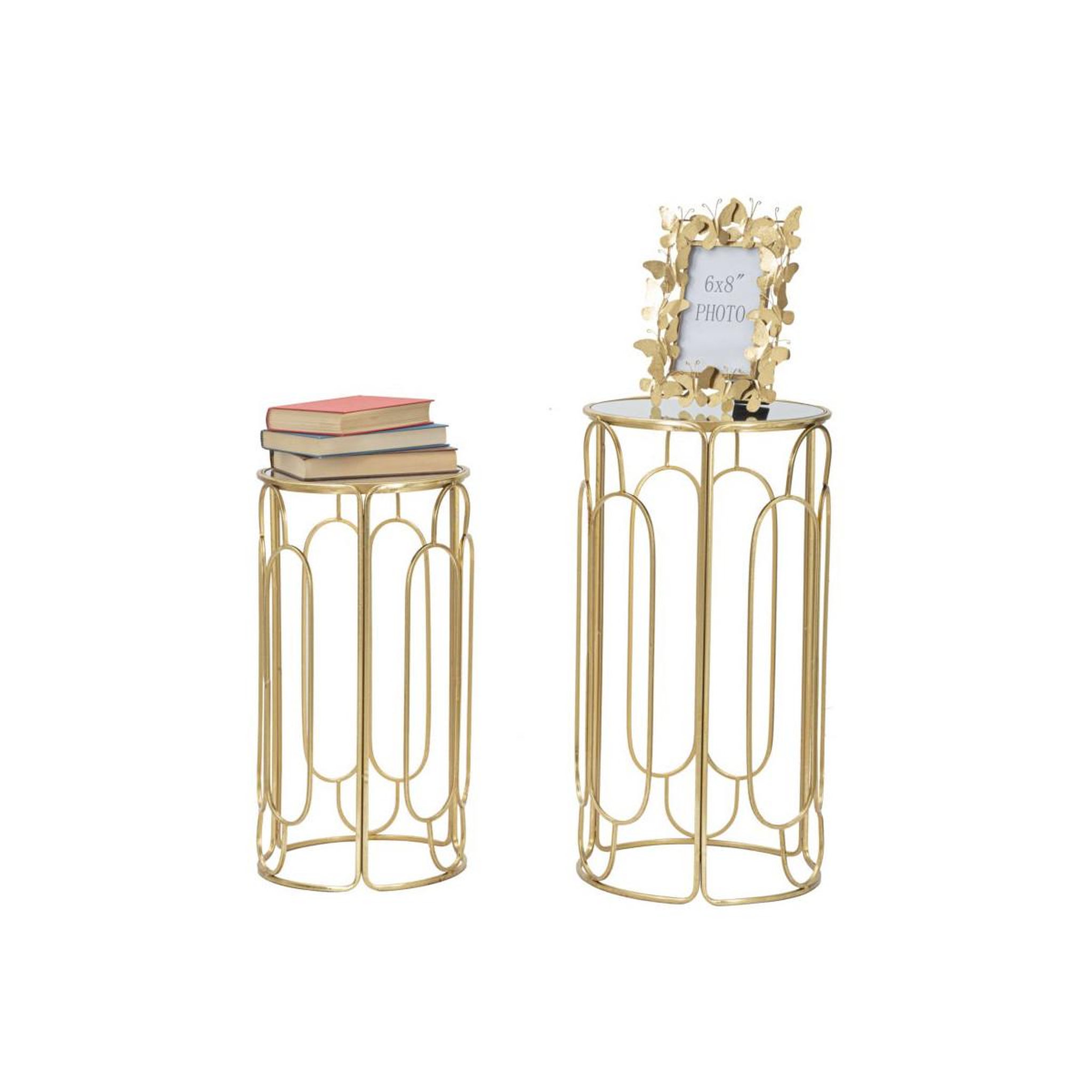 Voir la diapositive 2 : Paris Prix Lot de 2 tables d'appoint gigogne ronde  arty  70cm or