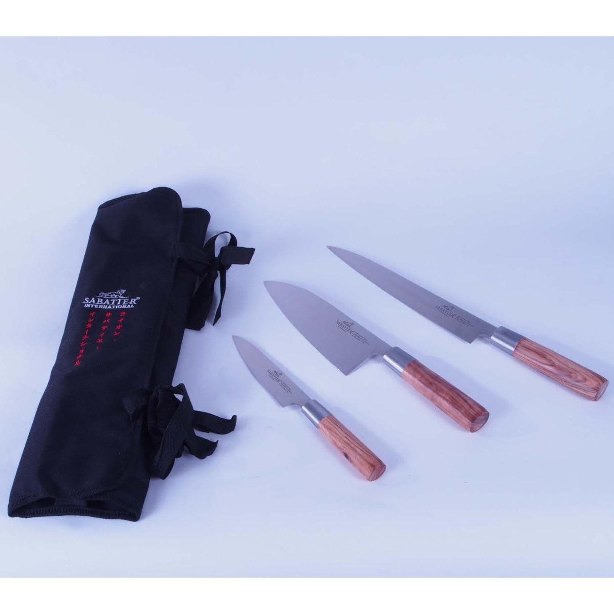 Voir la diapositive 2 : Lion Sabatier Trousse 3 couteaux japonais virole inox manche zebrano - 977002