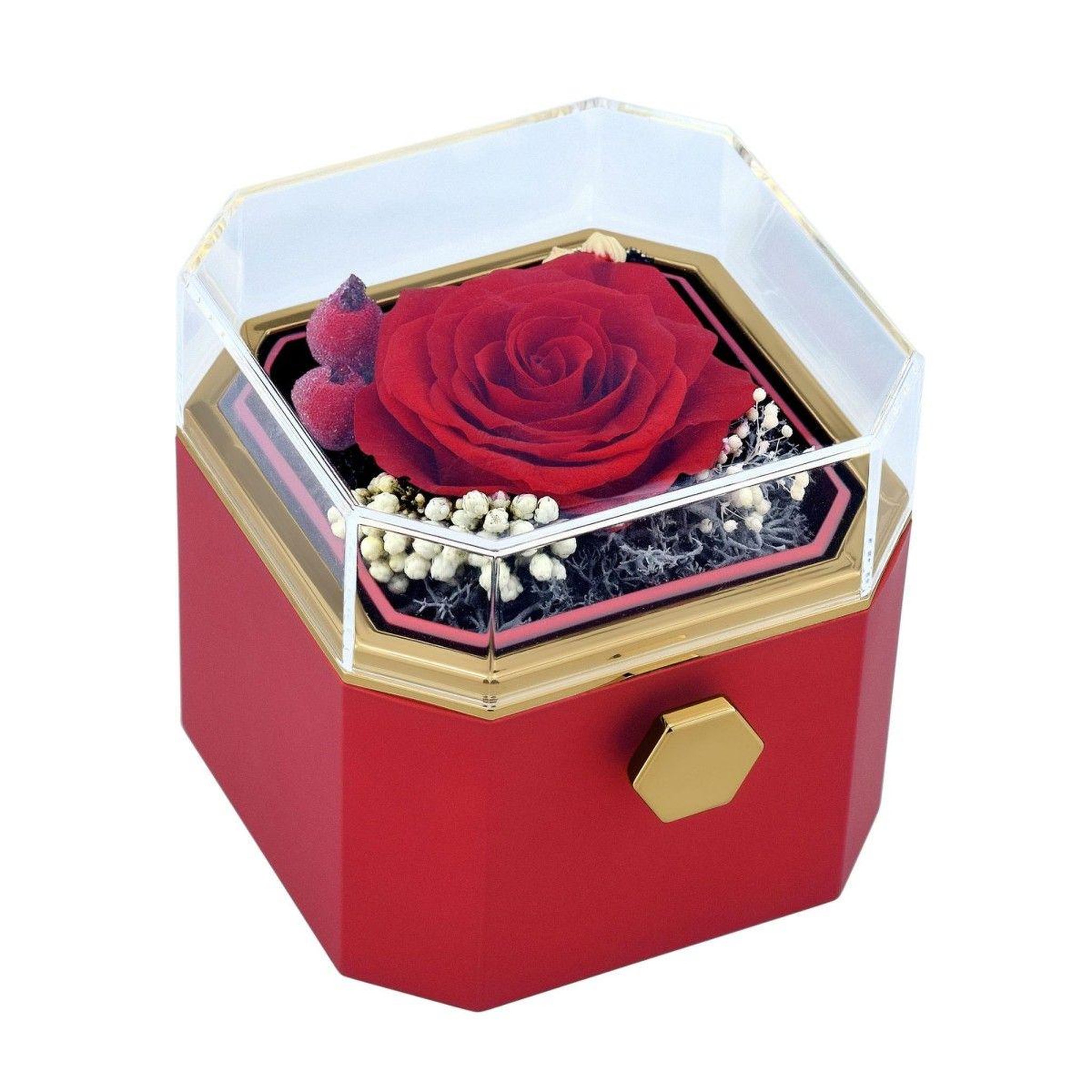 SC CRYSTAL Boite à bijoux décorée d'une rose éternelle - stabilisée rouge