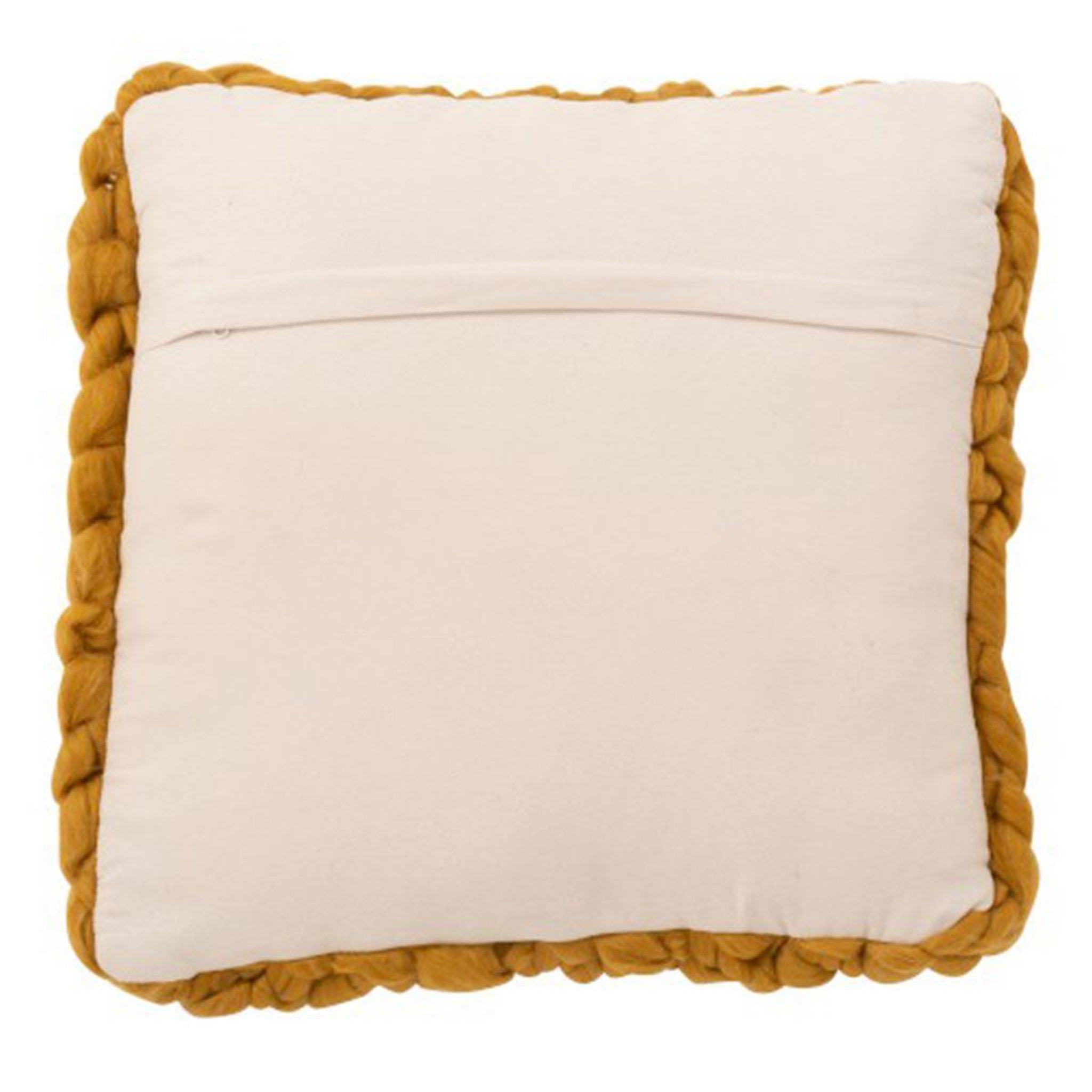 Voir la diapositive 2 : J-LINE Coussin carré déco  tricoté  40x40cm ocre
