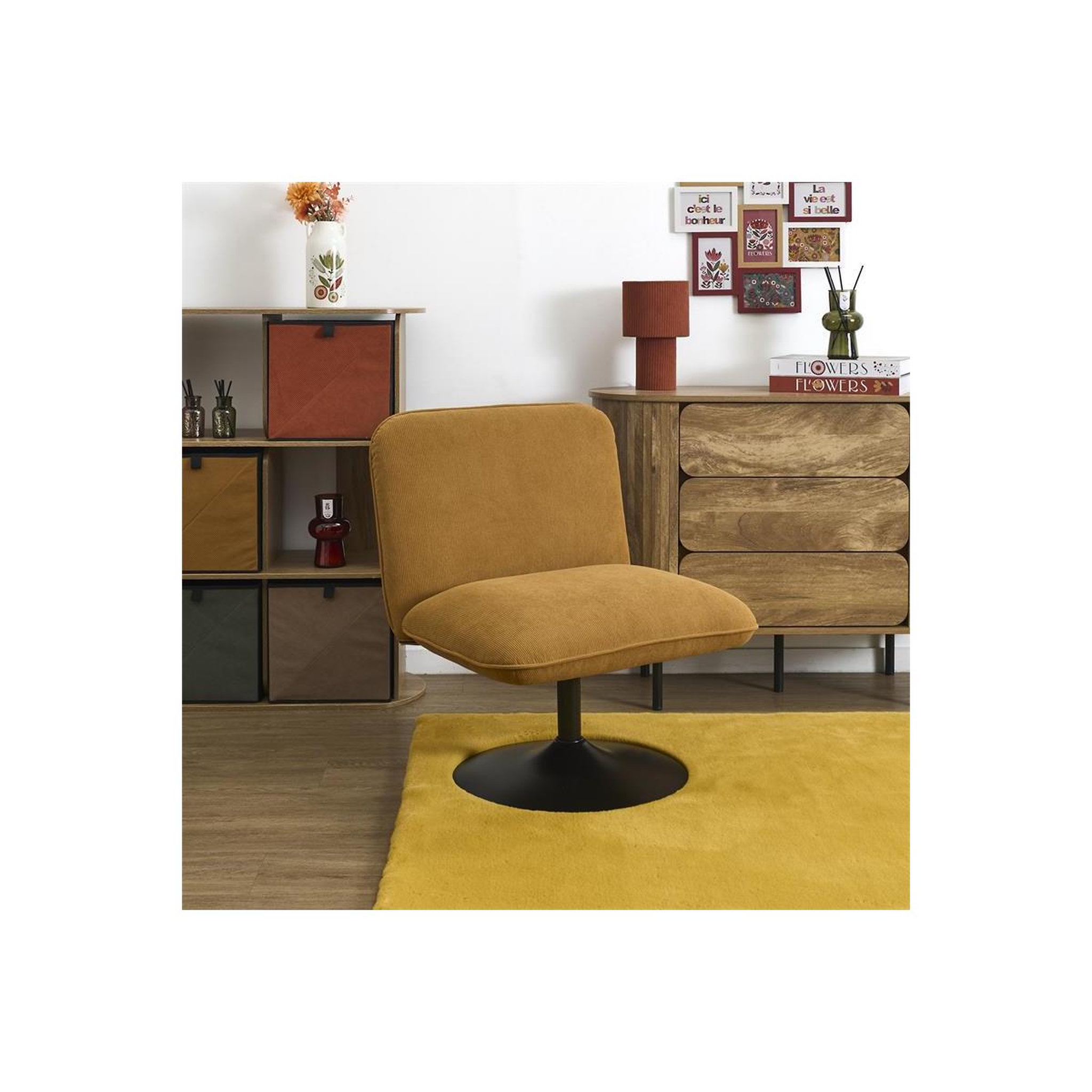 Voir la diapositive 6 : The Home Deco Factory Fauteuil pivotant côtelé  jules  79cm jaune