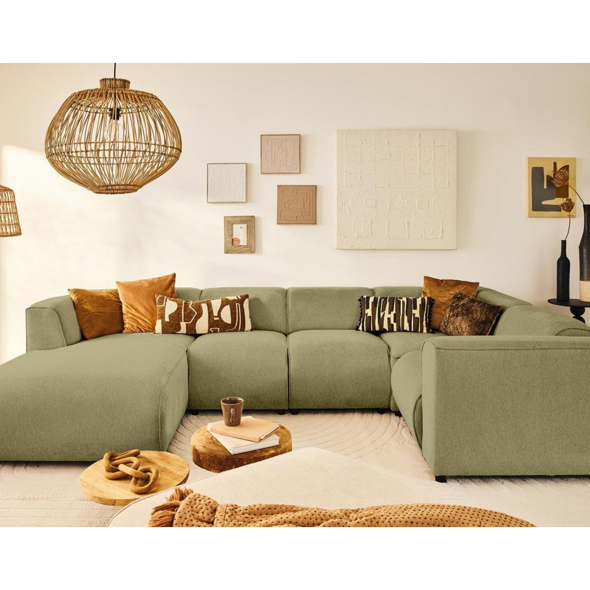 LISA DESIGN Suaro - canapé modulable panoramique d'angle droit 7 places en tissu texturé