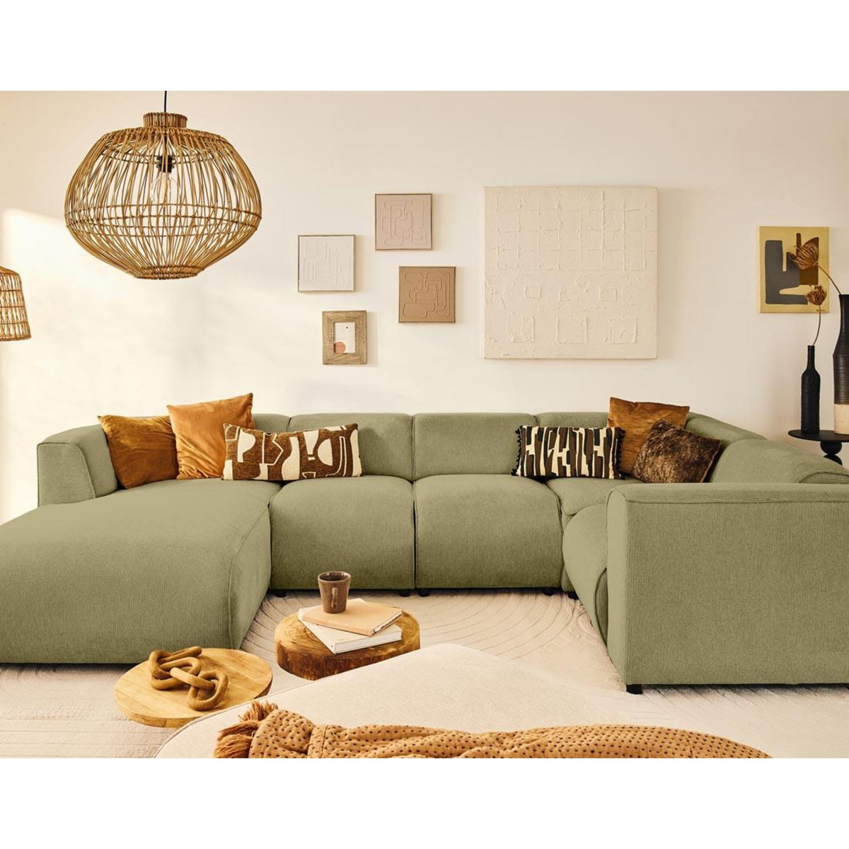 LISA DESIGN Suaro - canapé modulable panoramique d'angle droit 7 places en tissu texturé