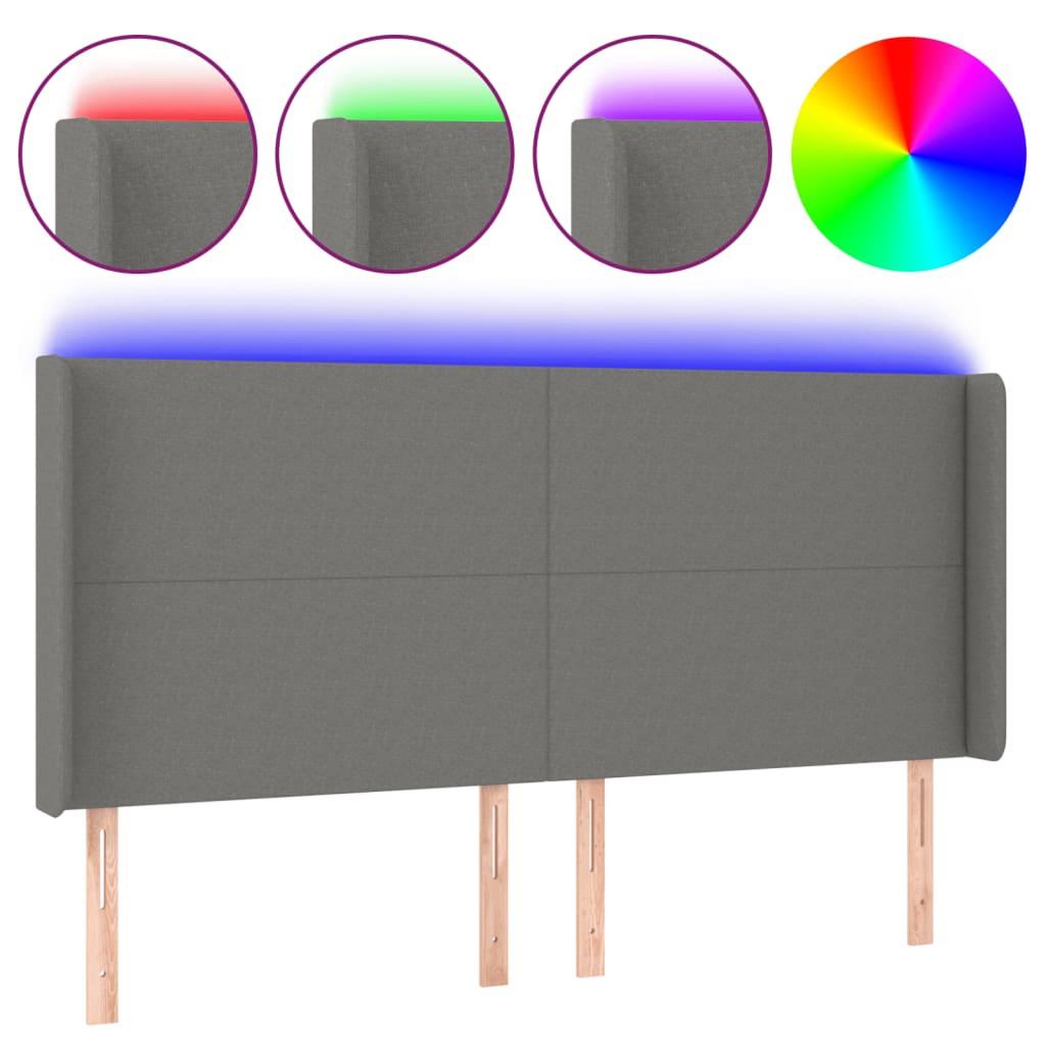 Voir la diapositive 2 : VIDAXL Tete de lit a LED Gris fonce 163x16x118/128 cm Tissu