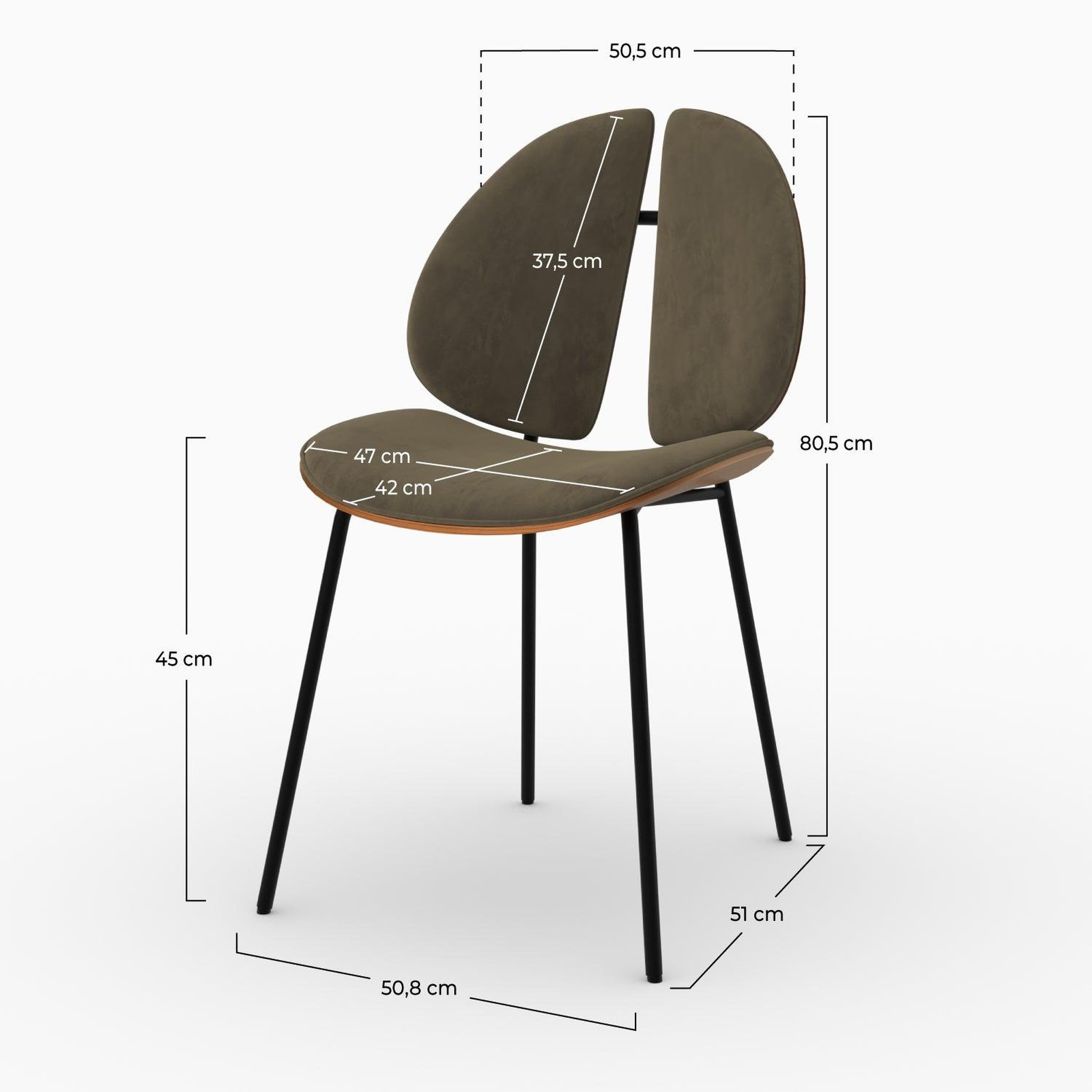 Voir la diapositive 4 : MAISON PAVANE Chaise en velours kaki et bois de noyer-coccinelle