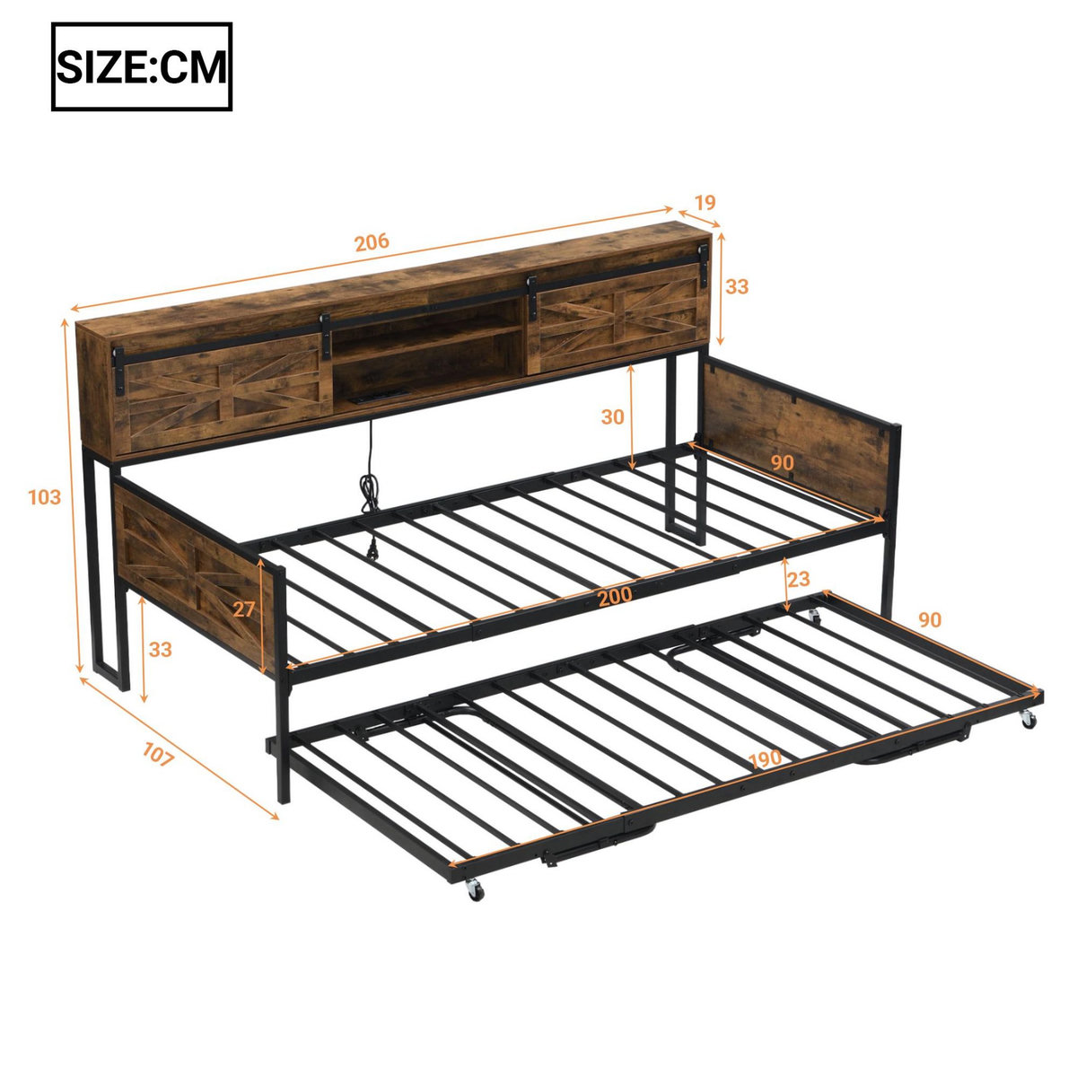 MERAX Lit gigogne 90x200cm