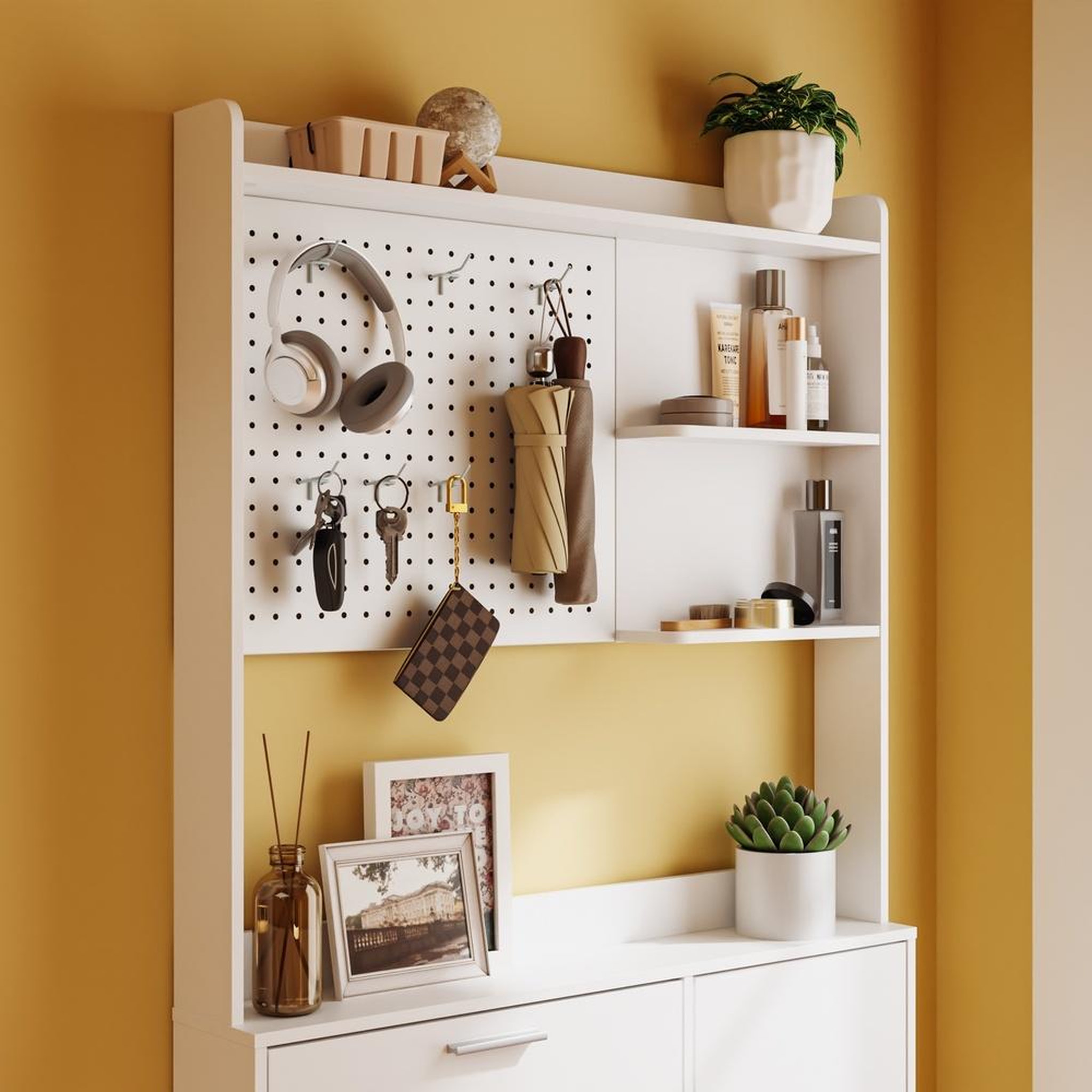 Voir la diapositive 6 : SOBUY Armoire à chaussures blanc 12 paires étroite 14 cm 3 tiroirs basculants 1 porte