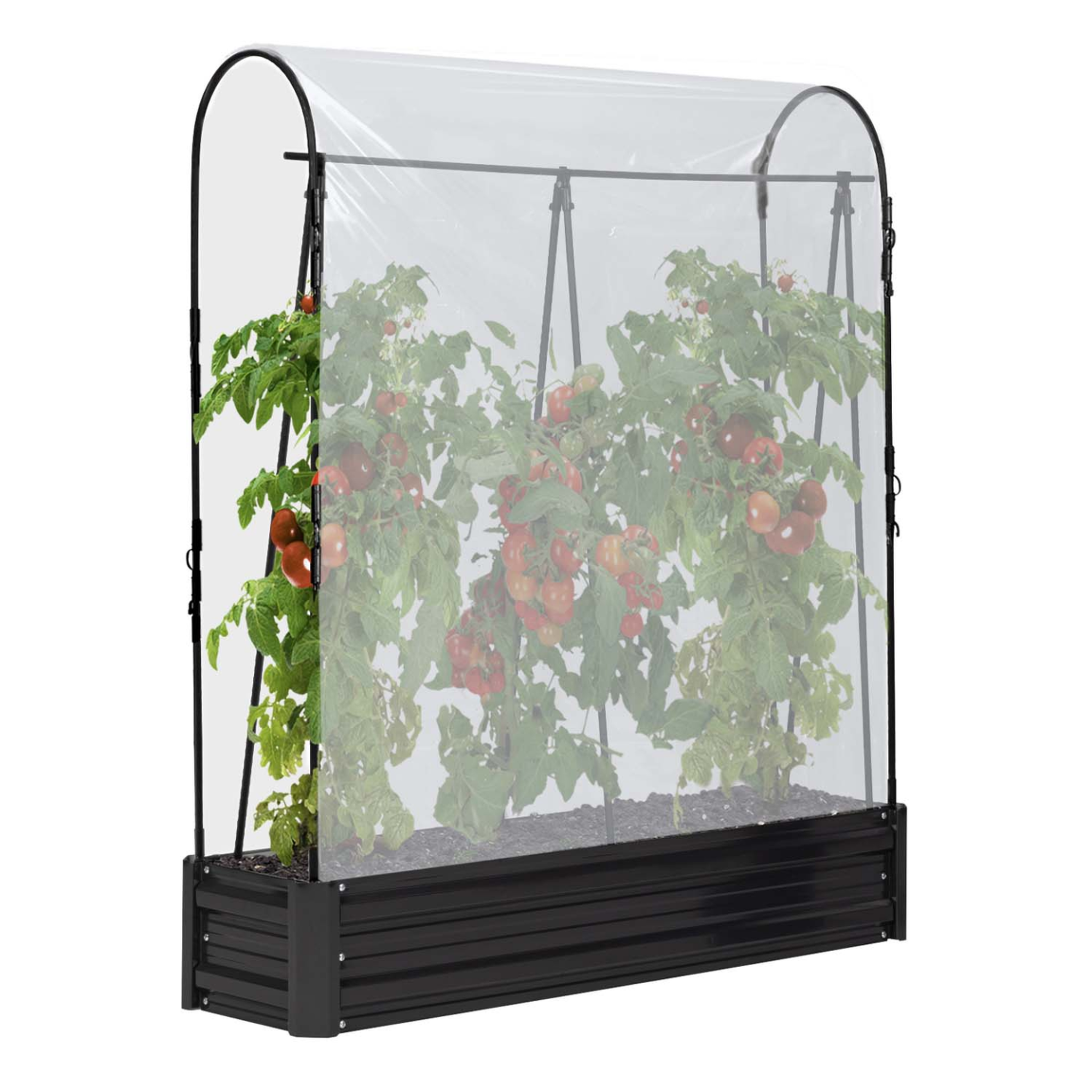 Voir la diapositive 4 : ID MARKET Kit complet 3 bacs métal modulables carrés potager et serre à tomates + treillis + housse