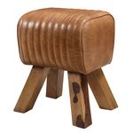 Rendez vous déco Tabouret en cuir marron et bois de manguier - Morena. Coloris disponibles : Marron