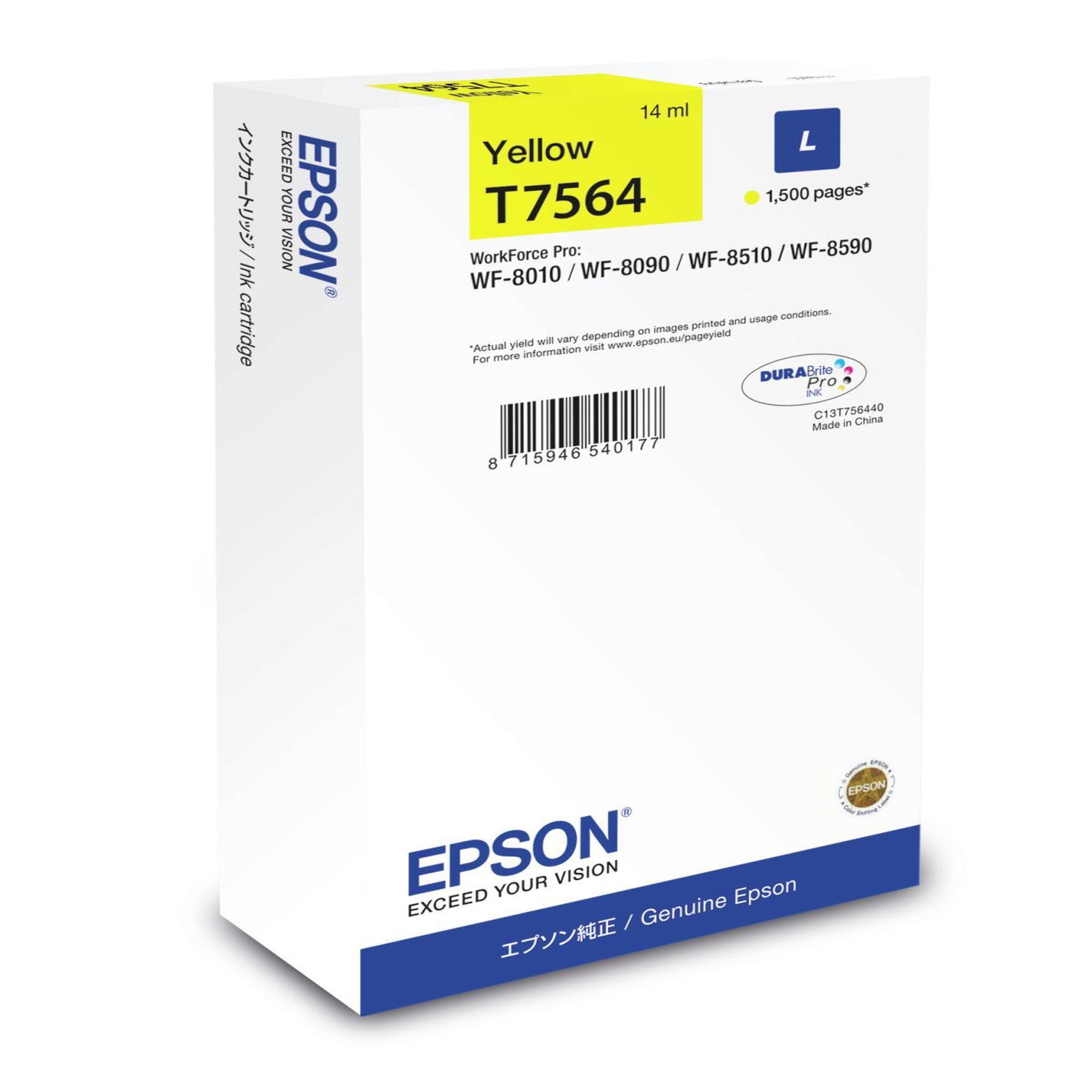 Voir la diapositive 2 : Epson Cartouche d'encre Epson T7564 Jaune